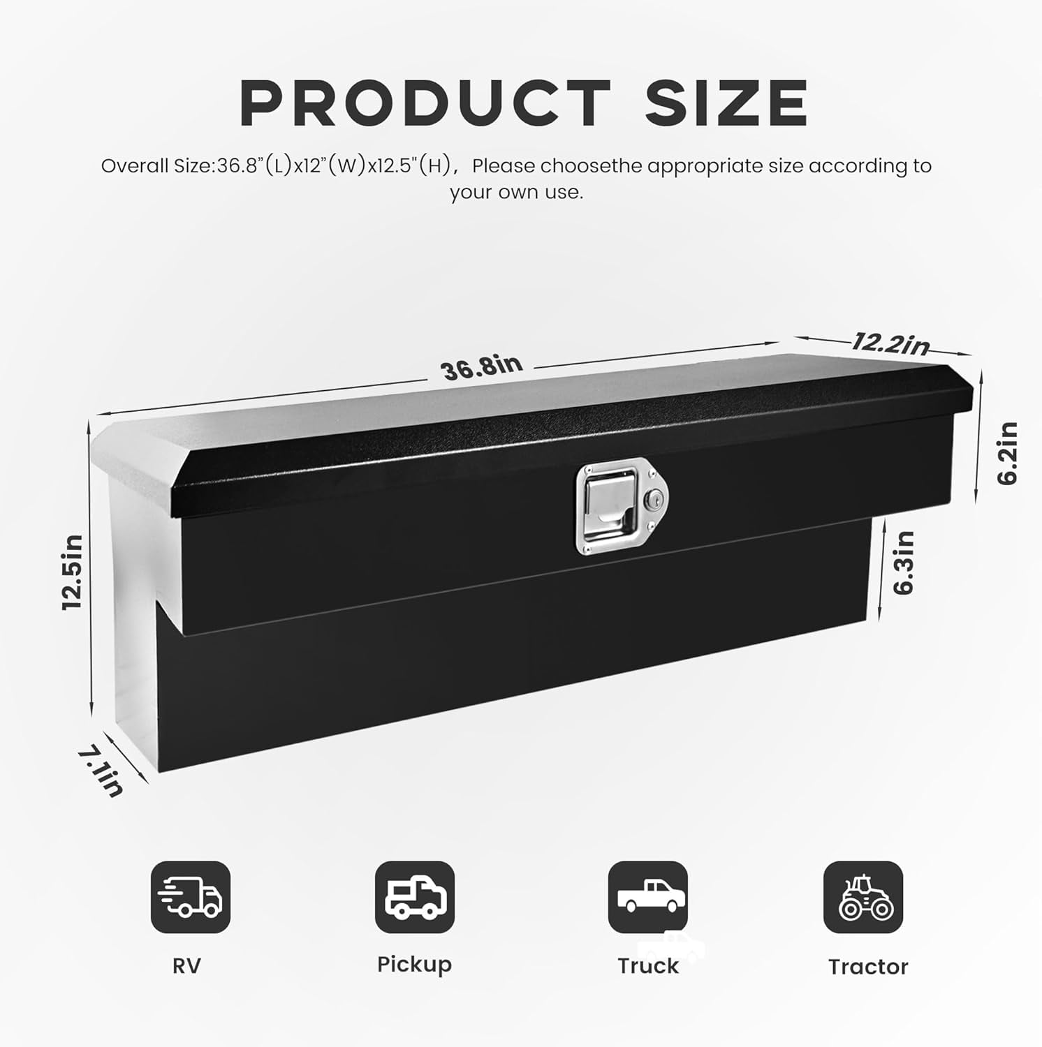 Vigorighter Steel Side Mount Truck Tool Box, Heavy-Duty Pickup Rail Storage with Lock and Keys (Black, 36 in x 12 in x 12.5 in) gq2nt