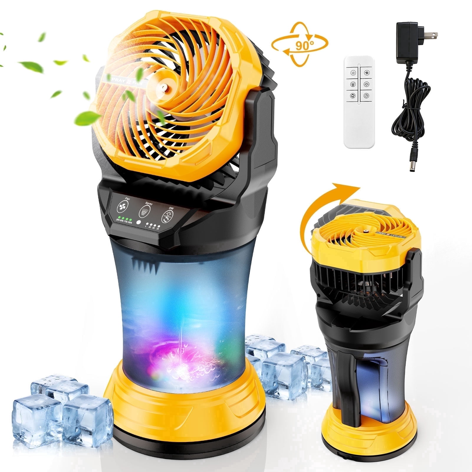 Fimilo Portable Misting Fan with RGB Light and 2L Water Tank (Yellow, 17.2 in) cibkb
