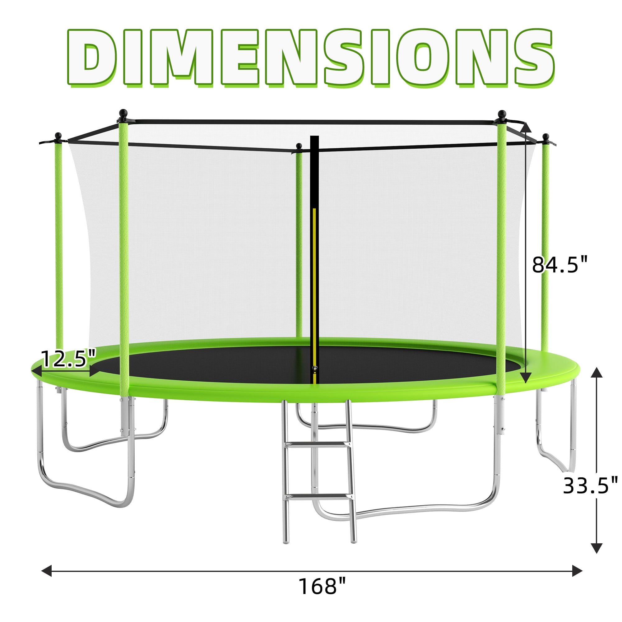Ovatoys 14ft Recreational Trampoline with Safety Enclosure, Basketball Hoop, Ladder, and LED Lights (Green, 1400 lb Capacity) 3g0xs