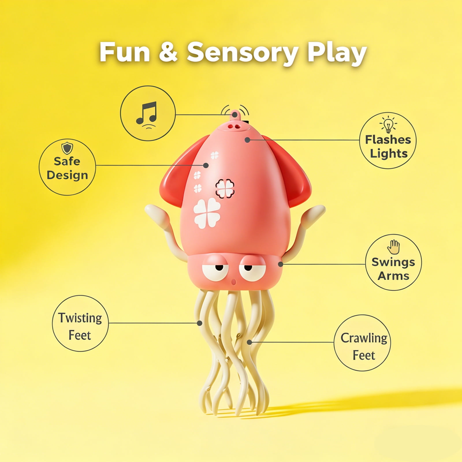 DIDUBUY Electric Dancing Octopus Crawling Toy with LED Lights and Music (Pink, 1 Pack) 0b2eq