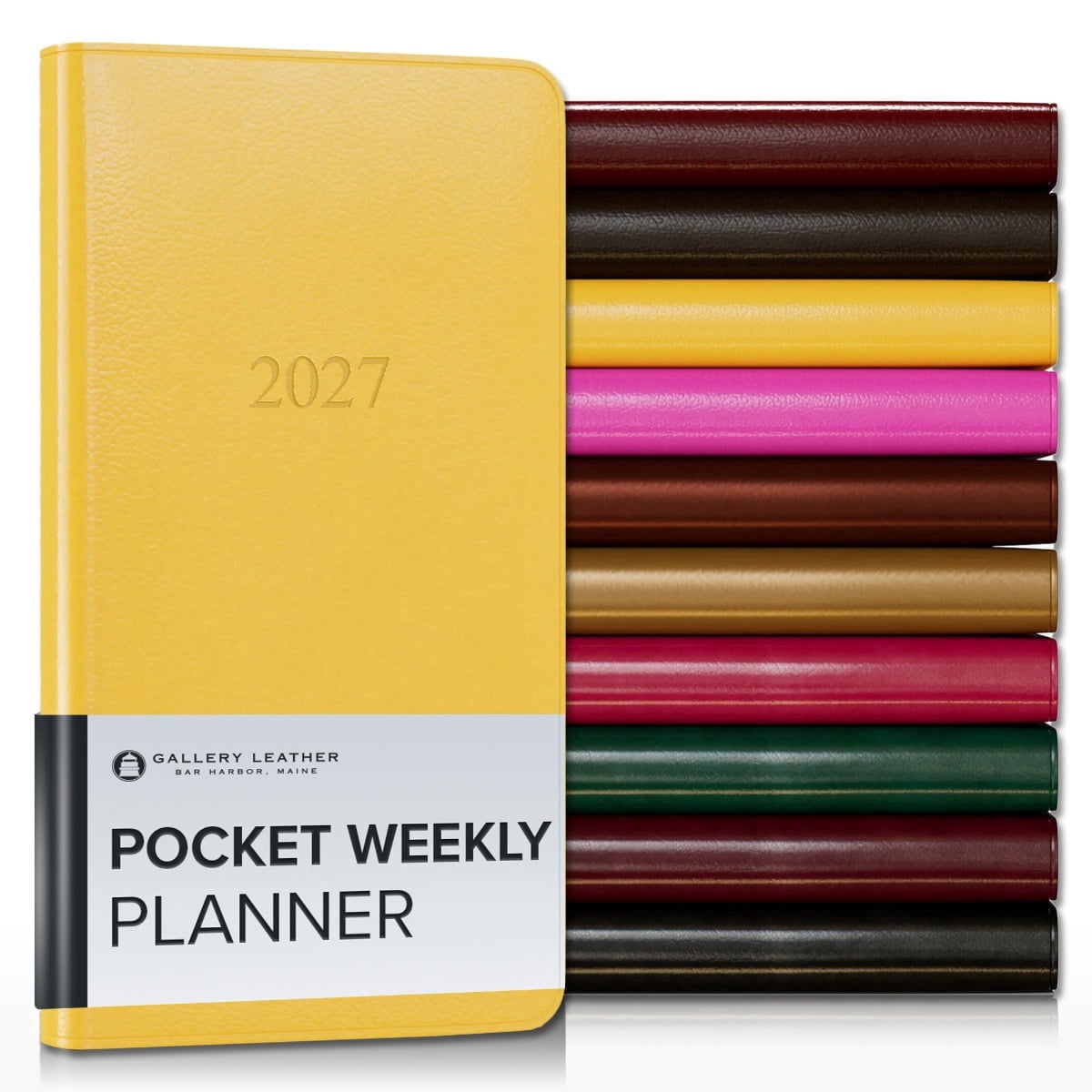 Gallery Leather 2027 Pocket Weekly Monthly Planner, Professional Calendar Notebook with Gold-Gilded Edges (Caribbean Yellow, 6 in x 3.25 in) fb4sl