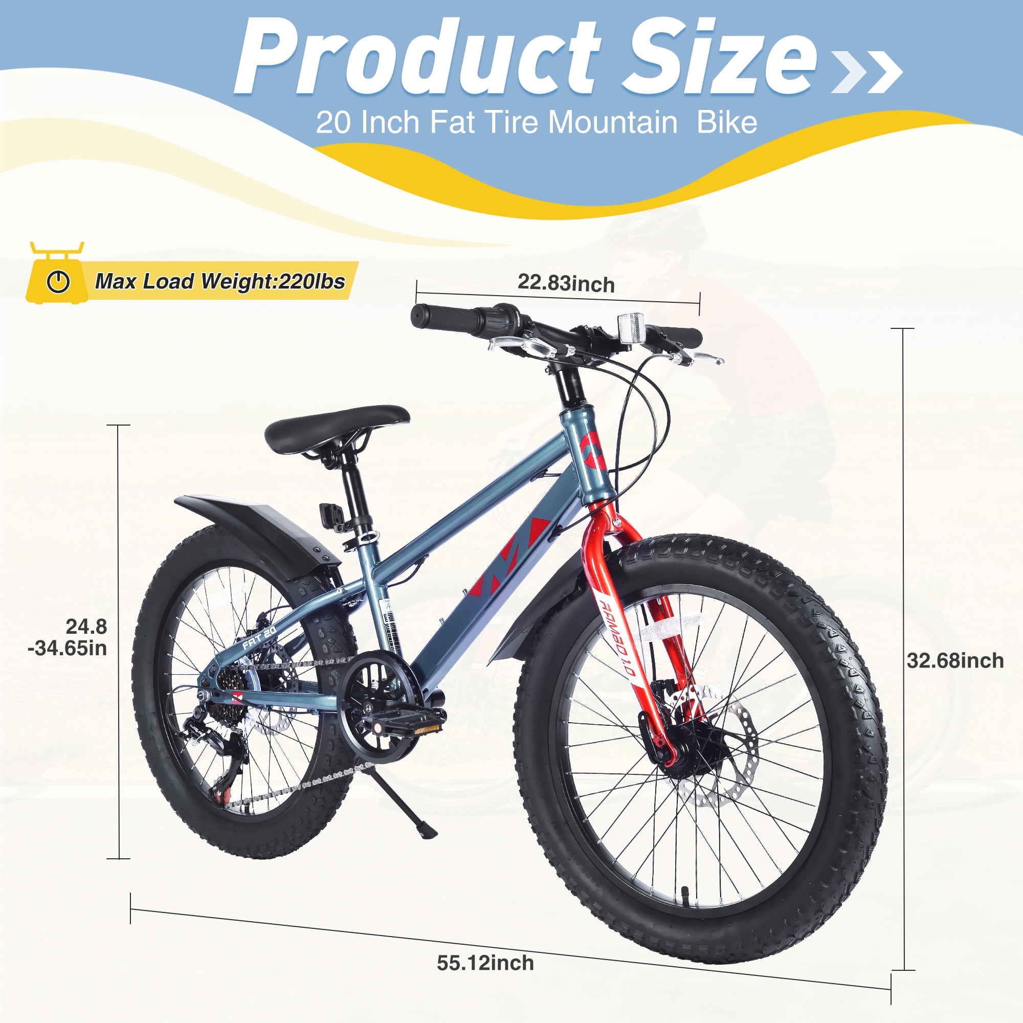 Ambifirner Fat Tire Mountain Bike, 21-Speed All-Terrain Bicycle with High Carbon Steel Frame (Grey, 20 in) robd2