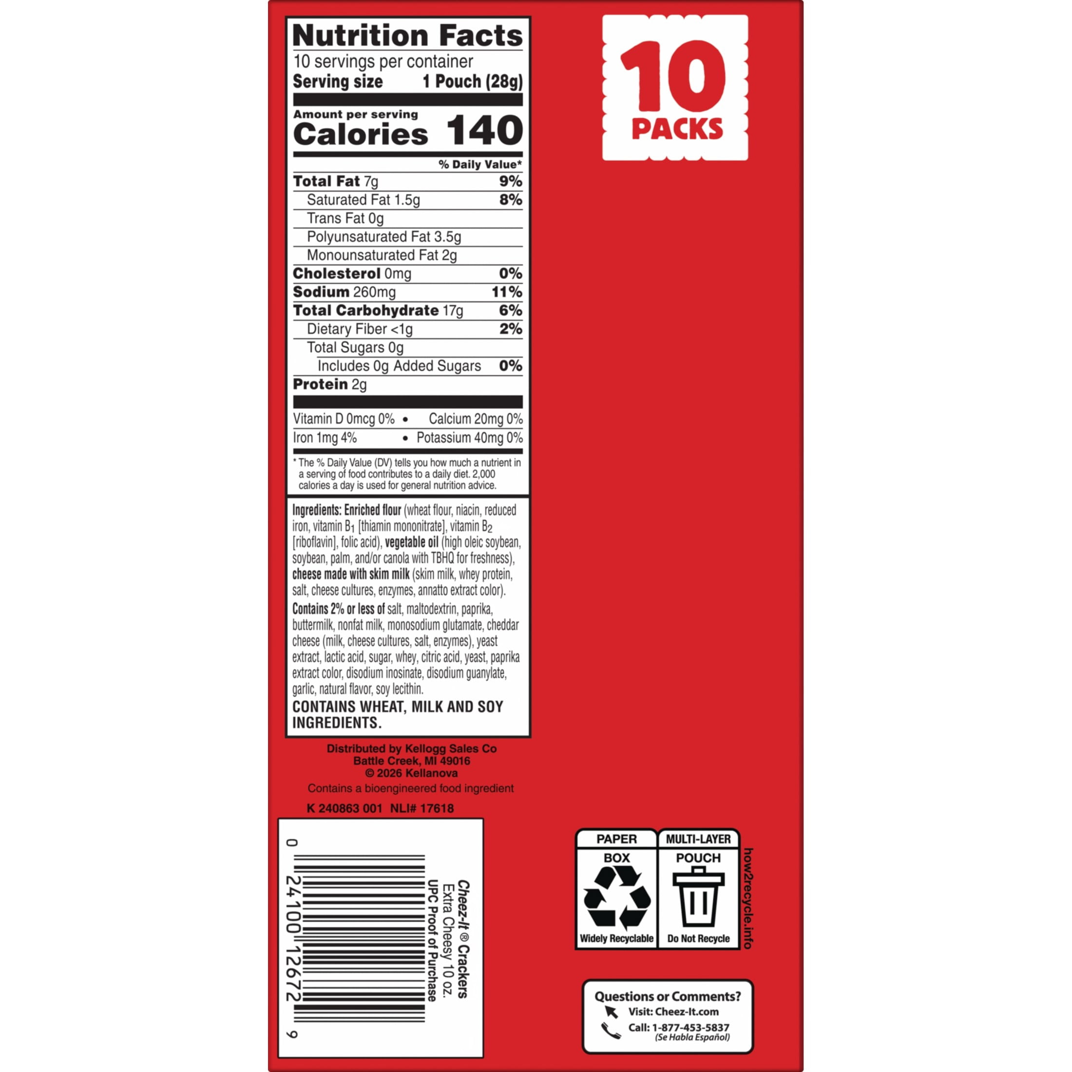 Cheez-It Extra Cheesy Baked Snack Crackers, Real Cheese Flavor, Crispy Lunch Snacks (10 oz, 10 Count) mtdu5
