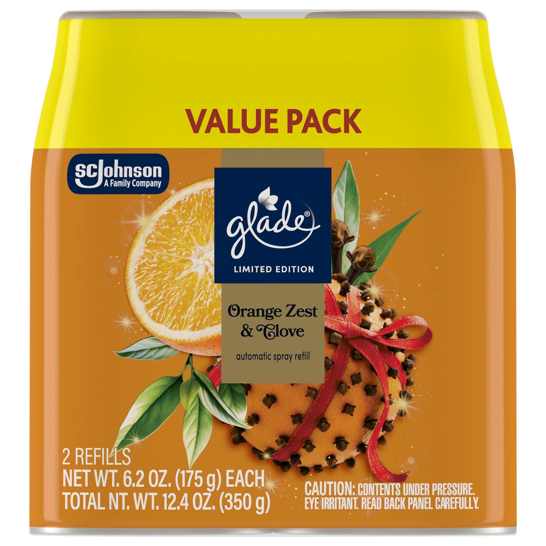 Glade Automatic Spray Air Freshener Refill, Orange Zest & Clove Scent, Long-Lasting Fragrance (Orange, 12.4 oz, 2 Pack) gmezr