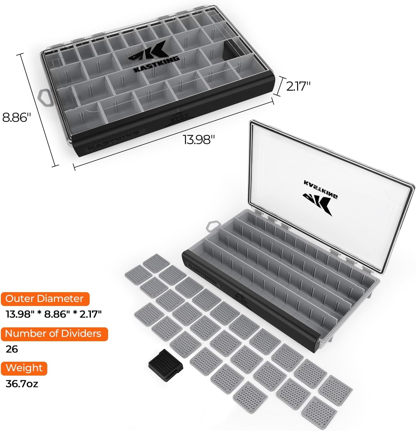 KastKing HyperSeal Waterproof Tackle Box (Black, 3700 Size) co3rt