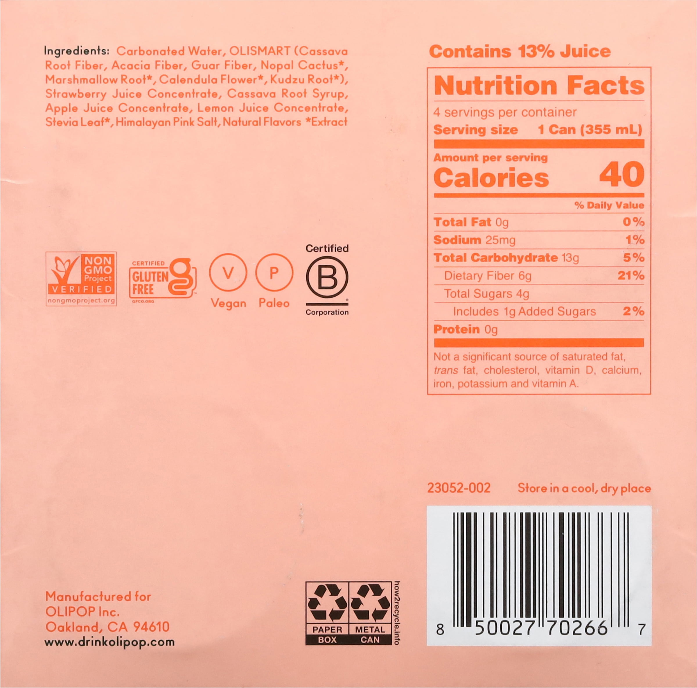OLIPOP Prebiotic Soda, Strawberry Vanilla, Digestive Health Support Drink (4 Pack, 12 fl oz) ux7nr