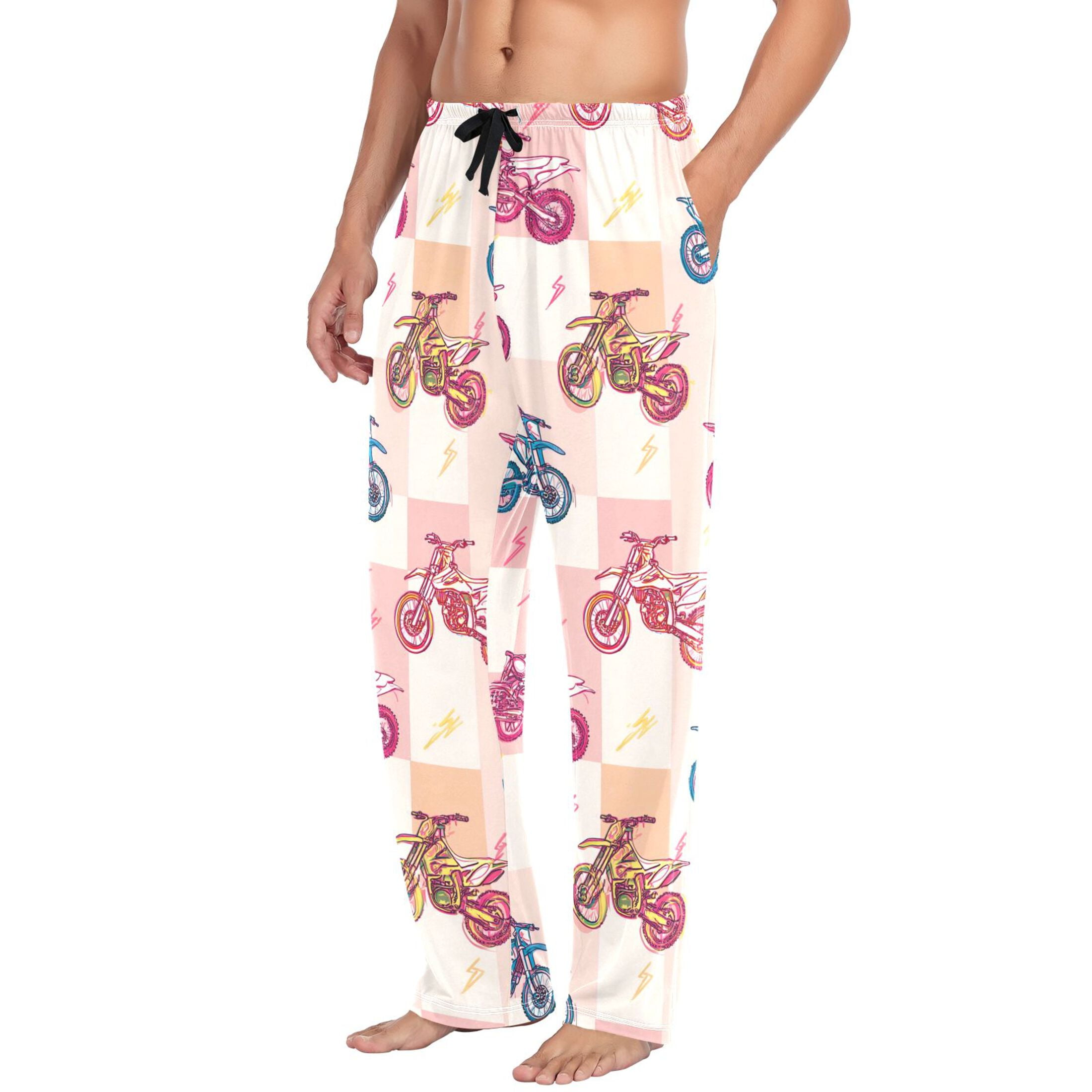 MNSRUU Men's Motocross Pajama Pants Cotton Loose Fit Sleepwear with Pockets (Multicolor, XL) 12h4b