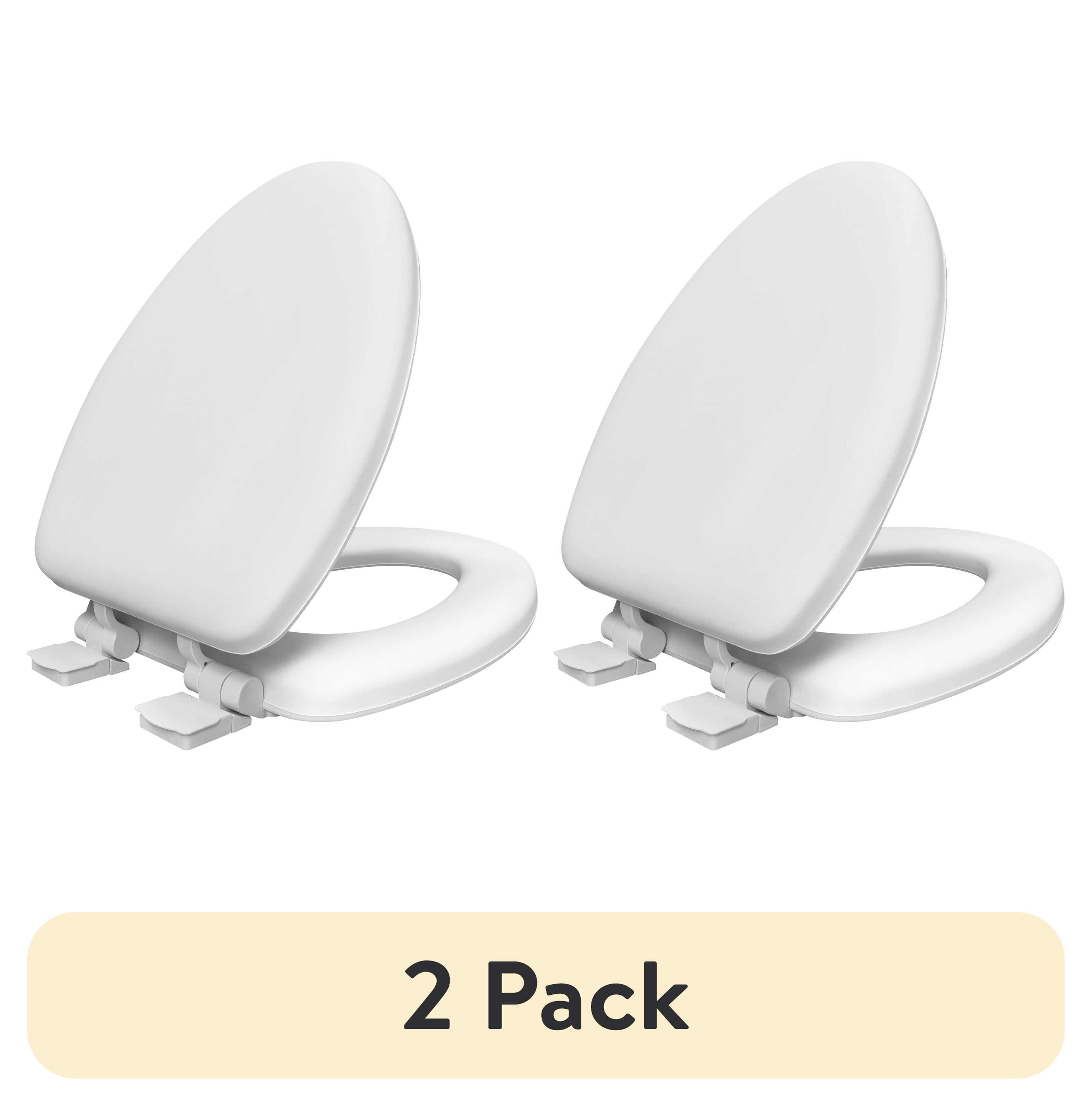 Mainstays Premium Soft Elongated Toilet Seat with Memory Foam and Quick-Release Hinges (White, 19 in, 2 Pack) iwcqn