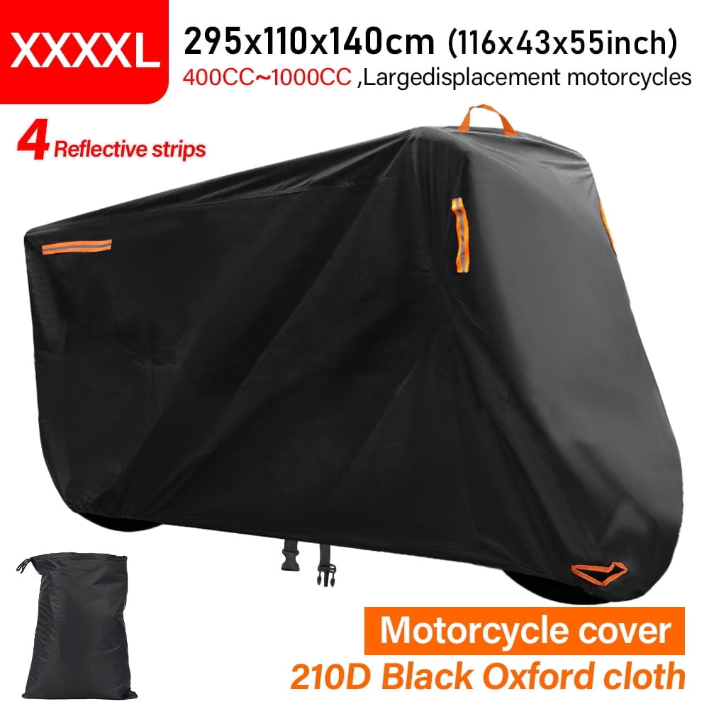 XiongXiong Motorcycle Cover, All-Weather Waterproof Protection, Heavy-Duty Oxford Fabric with Reflective Strips (Black, 4XL) cis9g