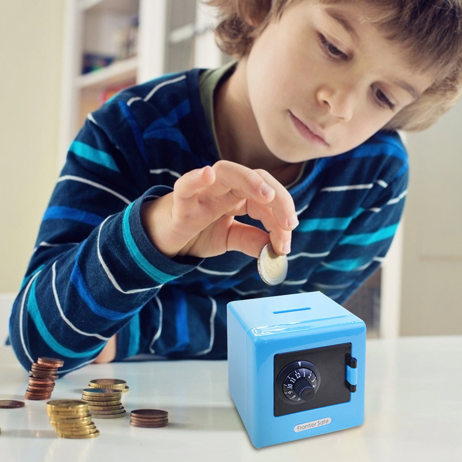 Elainilye Mini Safe Lock Box for Kids Personal Savings and Storage (Blue, 6 in x 5 in x 4 in) i4tnk