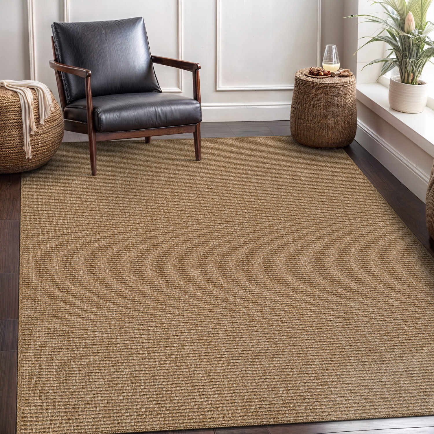 CAMILSON Indoor Outdoor Farmhouse Area Rug, Durable Polypropylene Woven Floor Mat (Natural, 5 ft x 7 ft) w2w6w