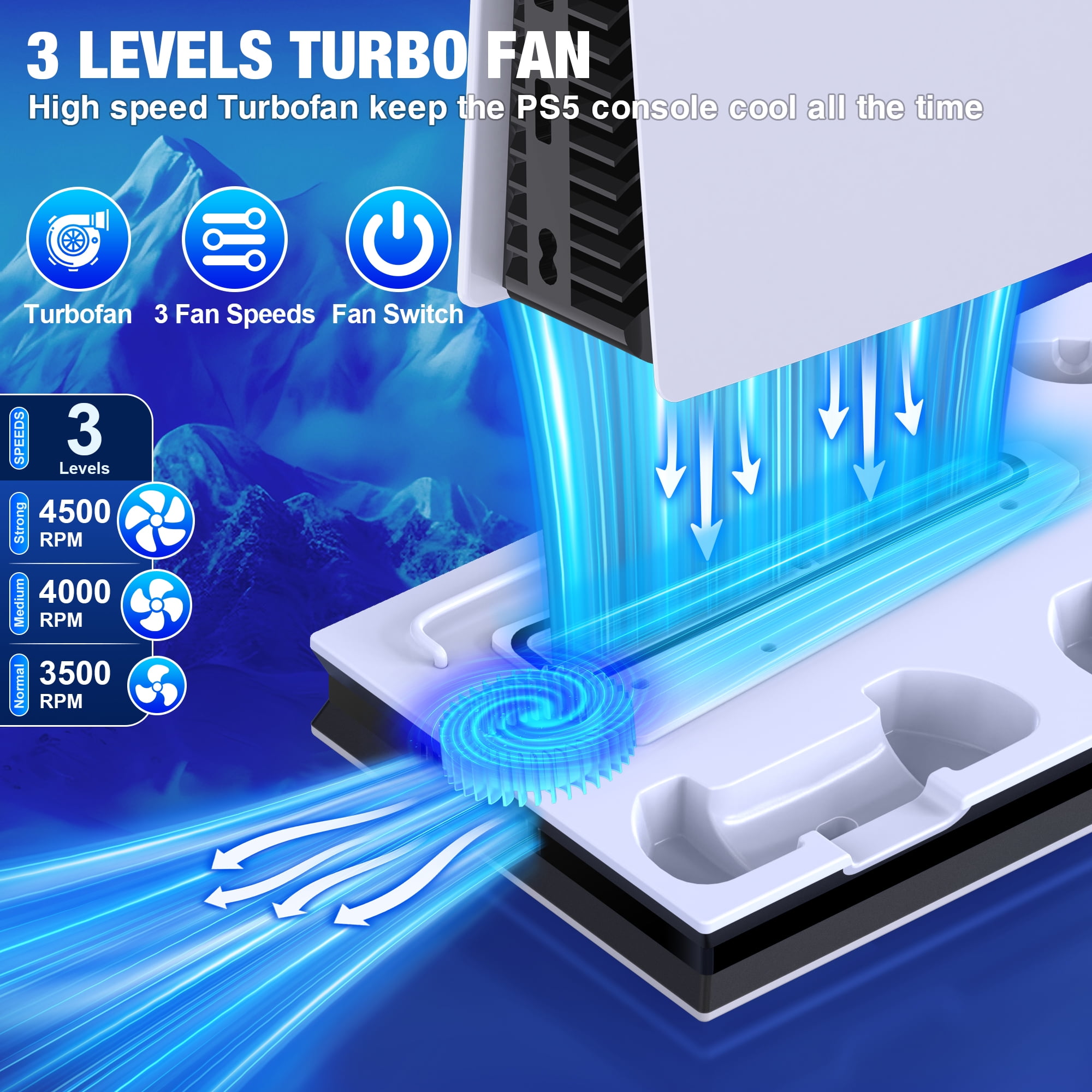 Beboncool PS5 Cooling Stand with Dual Controller Charger Station (White, 1 Pack) v0ex2