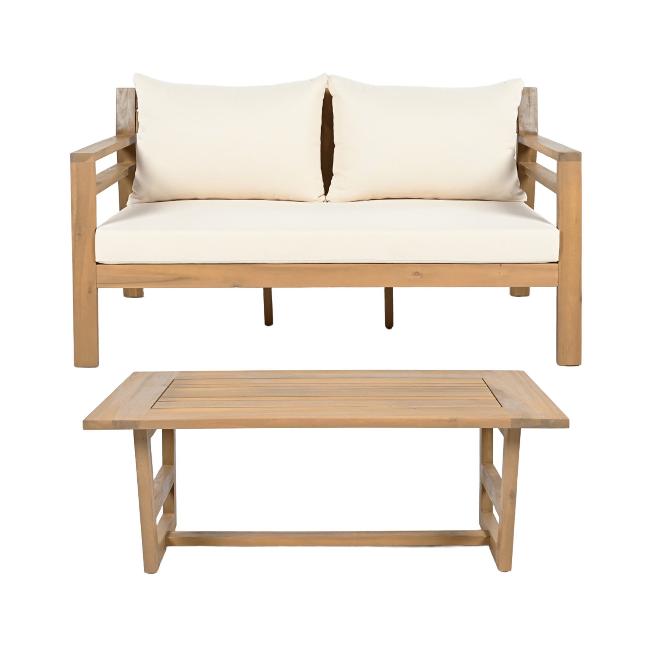 Christopher Knight Home Lenore Outdoor 2-Piece Patio Conversation Set with Loveseat and Coffee Table (Beige, 2-Piece Set) iezzh