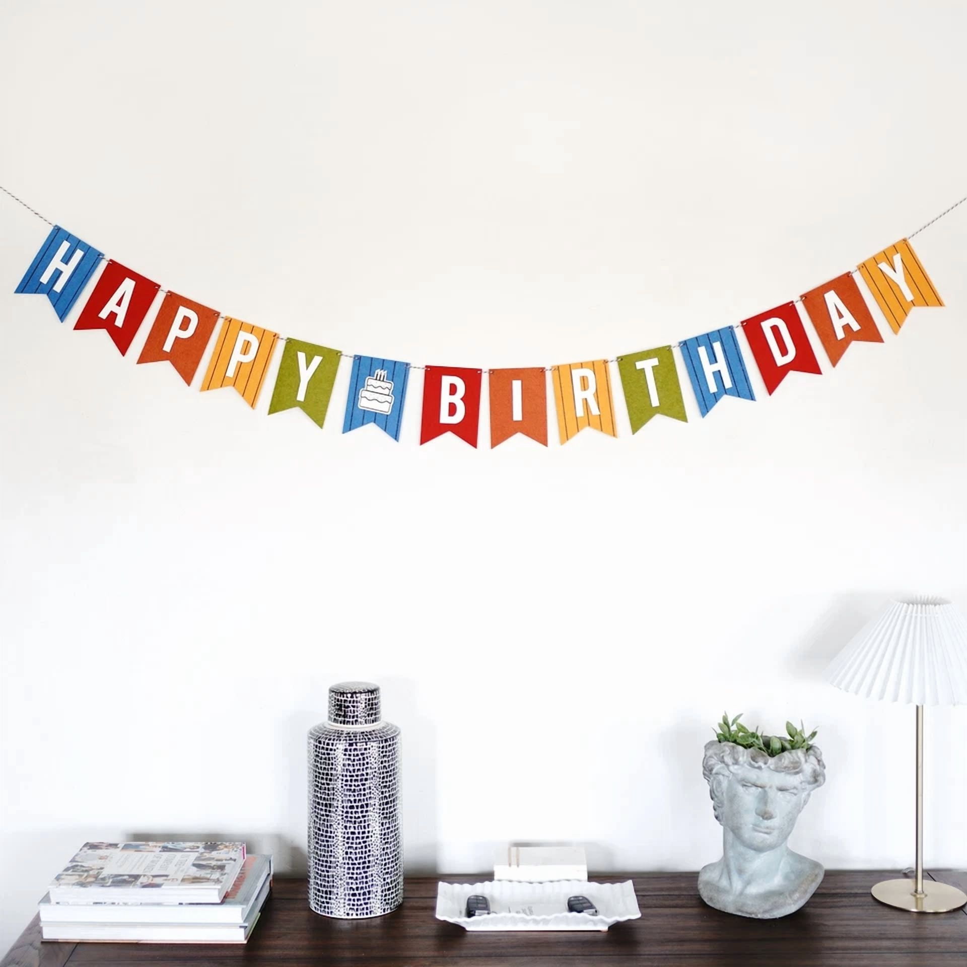 FLINT Happy Birthday Banner (Pinstripe Cake, 1 Count) 1vhlz