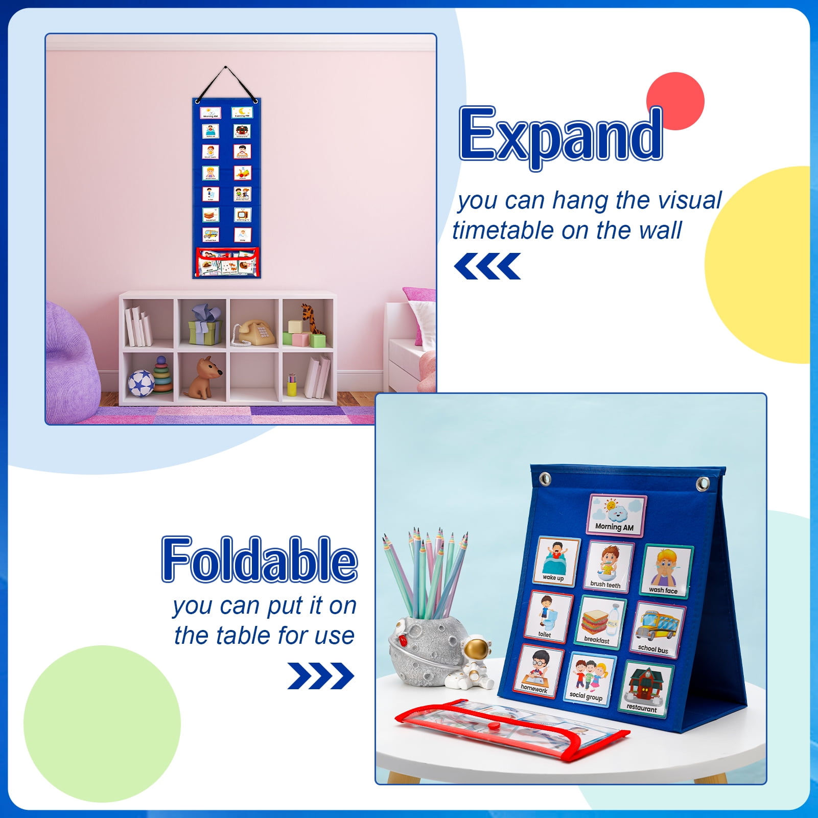sixwipe Visual Schedule Chart for Kids, Daily Chore and Bedtime Routine Board, Behavioral Learning Tool for Home and School (Blue, 70 Cards) jbkbq