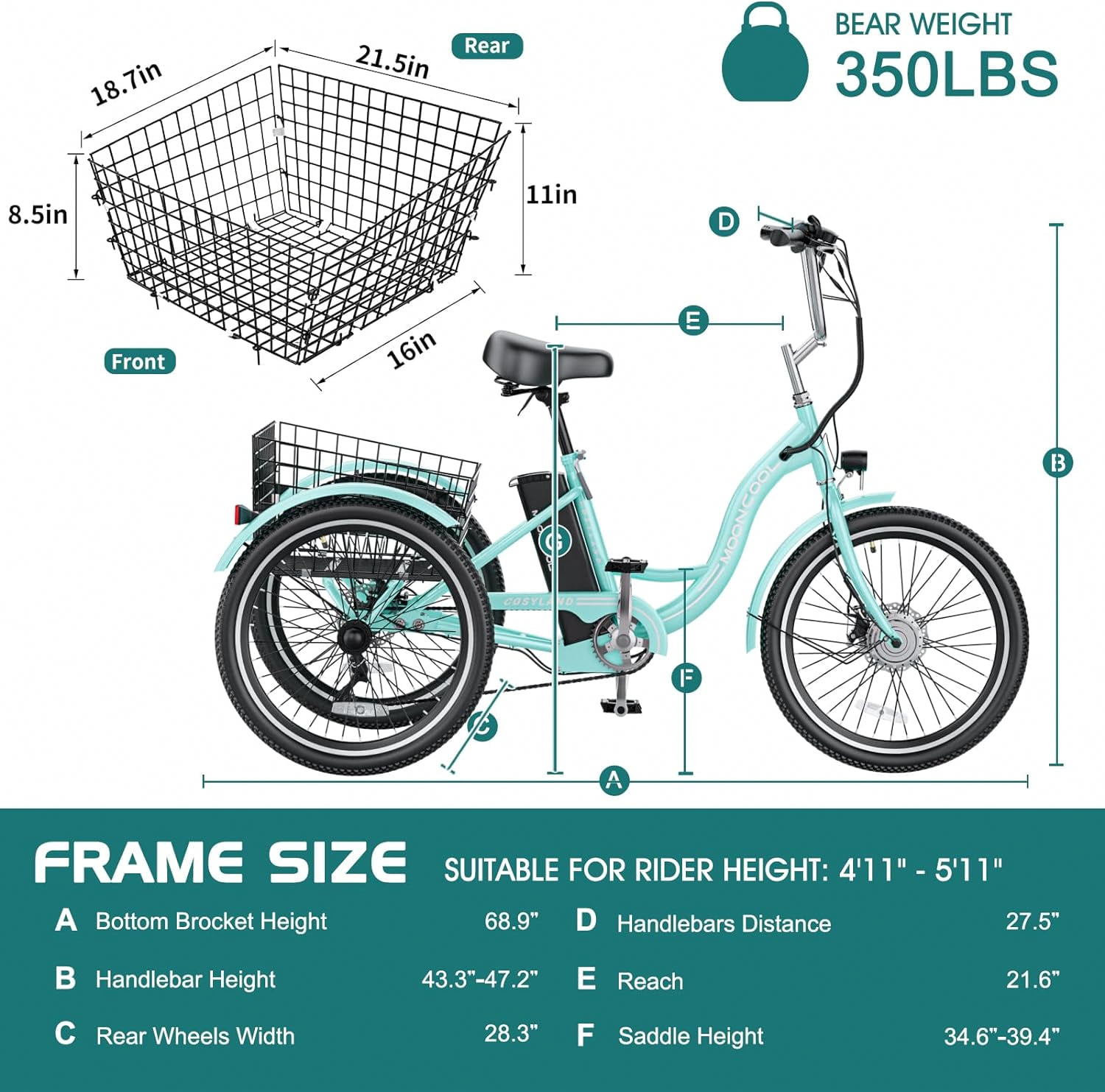 ABORON Electric Tricycle for Adults, 350W Motor 7-Speed E-Trike with Large Rear Basket and Adjustable Seat (26 in) j3m3h