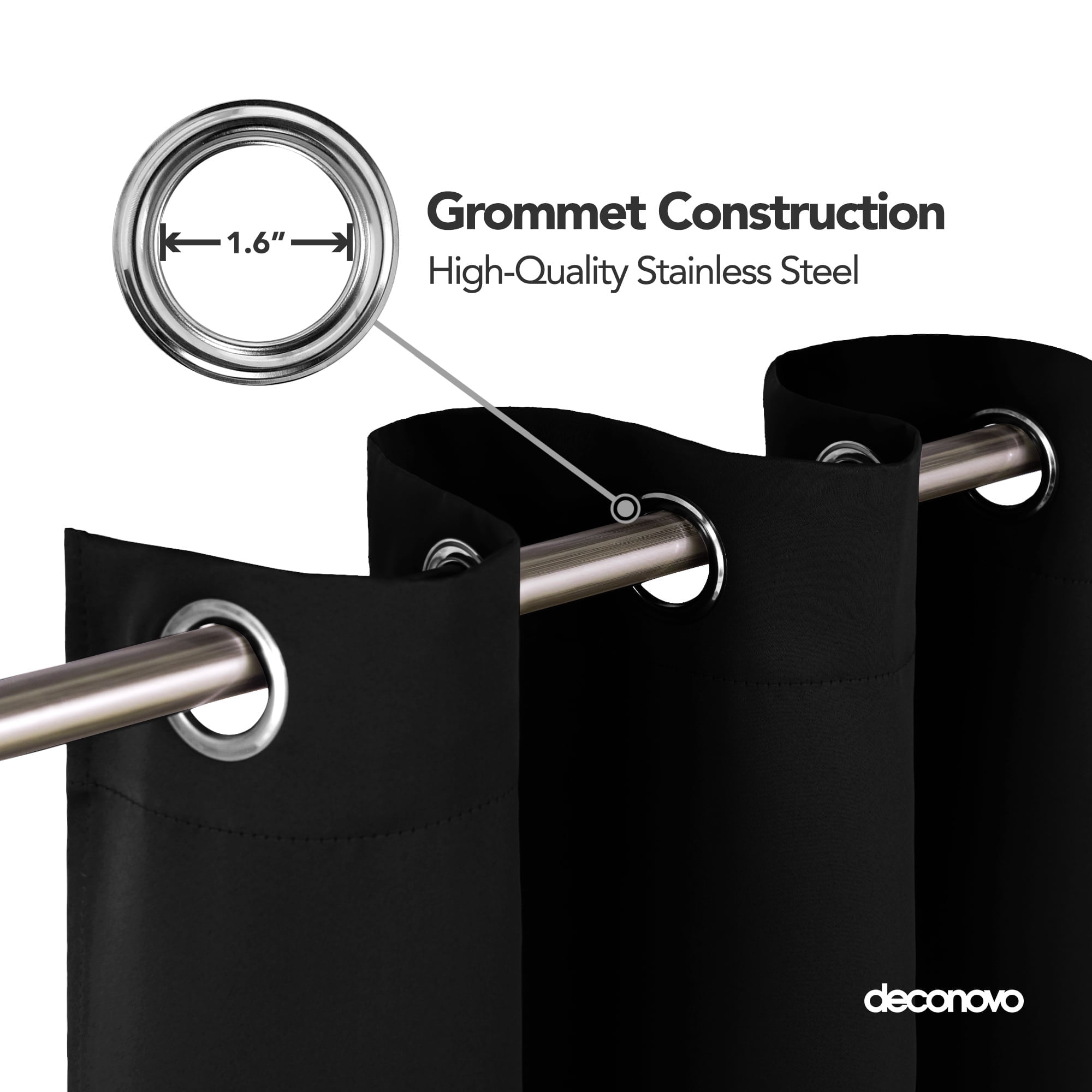 Deconovo Thermal Insulated Blackout Curtains, Grommet Room Darkening Drapes for Bedroom (Black, 52 in x 72 in, 2 Panels) 9sh0y