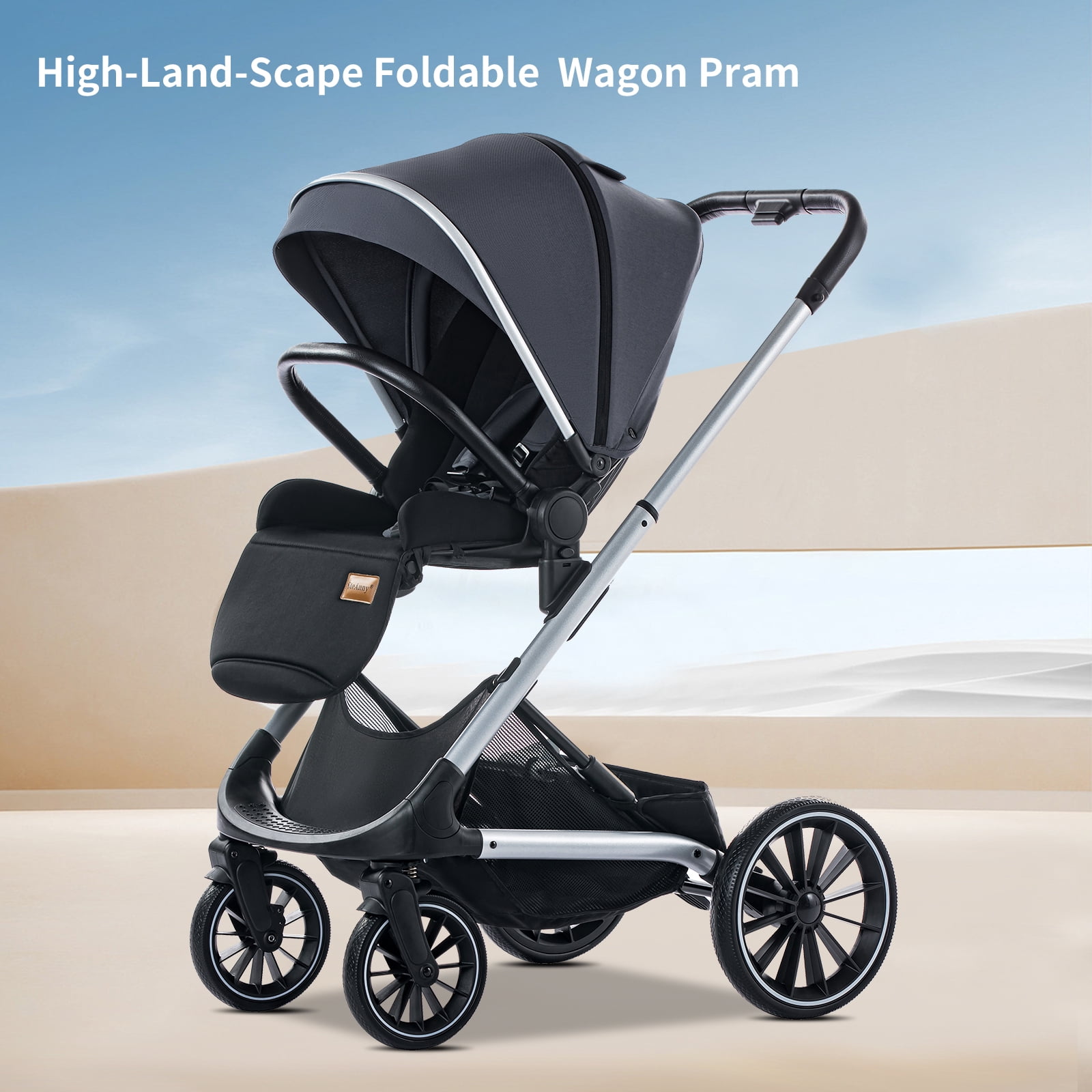 SteAnny Reversible High Landscape Baby Stroller, Adjustable Handlebar Pram for Infants and Toddlers (Gray, 40 lb Capacity) wyqqr