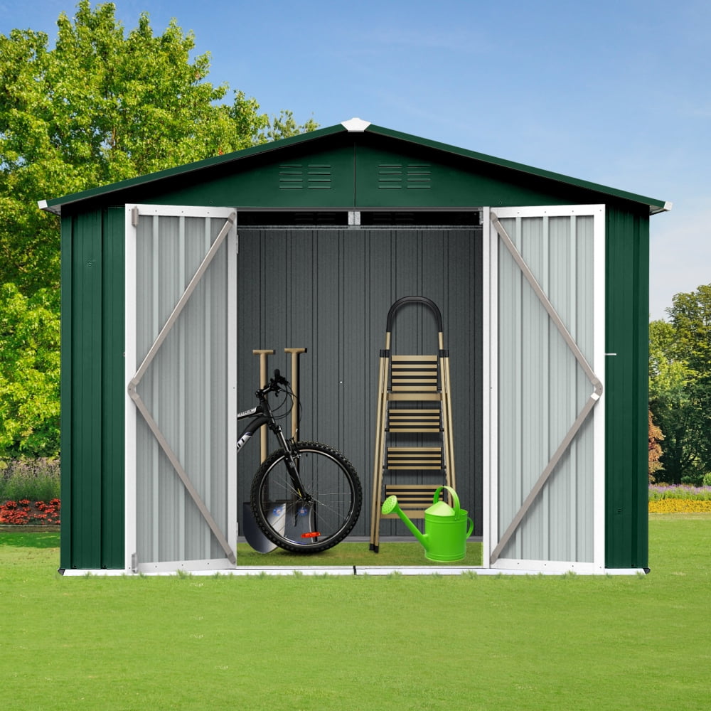 Generic Metal Garden Shed Outdoor Storage Building (Green and White, 6 ft x 8 ft) n1k9l