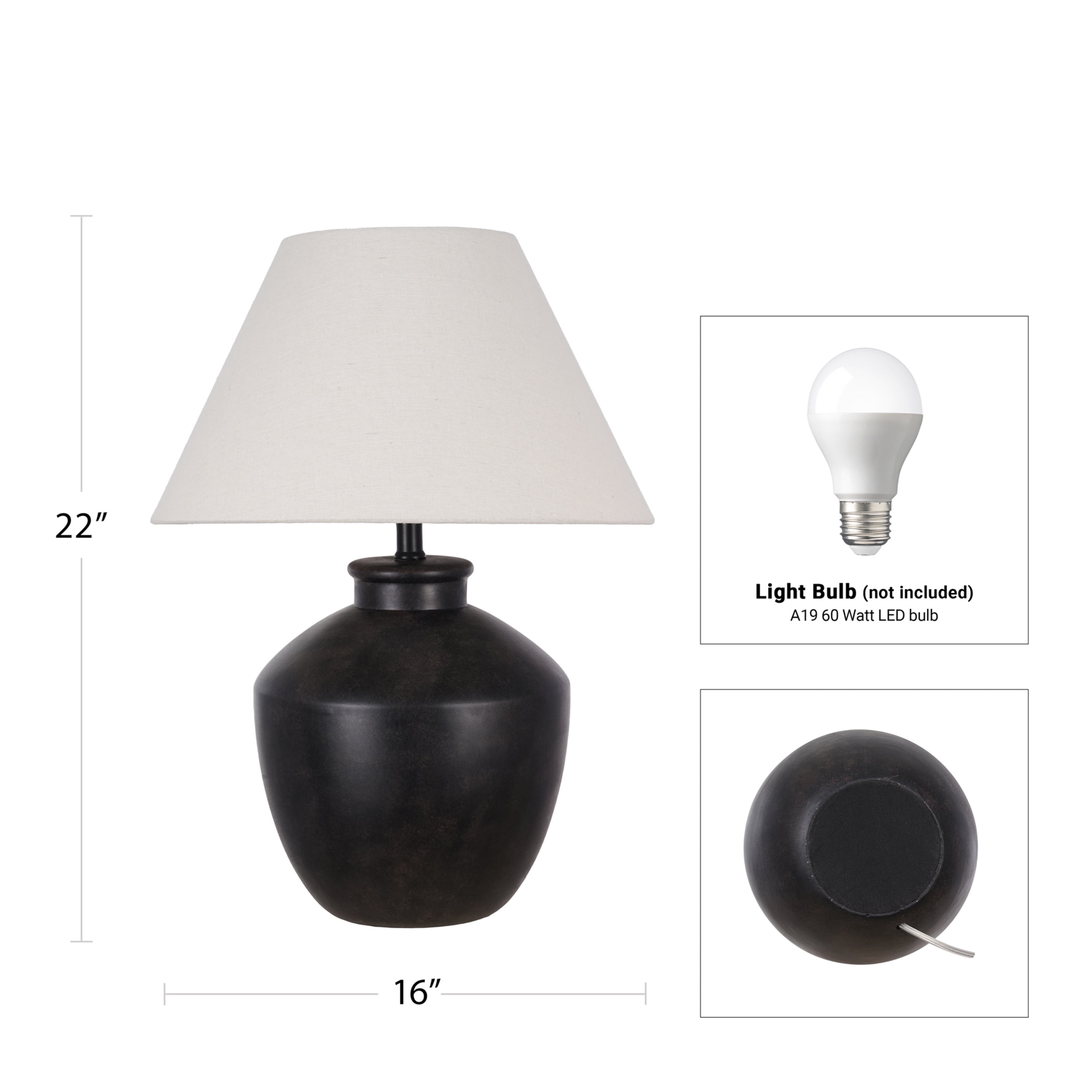 My Texas House 22 in Table Lamp with White Fabric Empire Shade (Black, 22 in) riawn