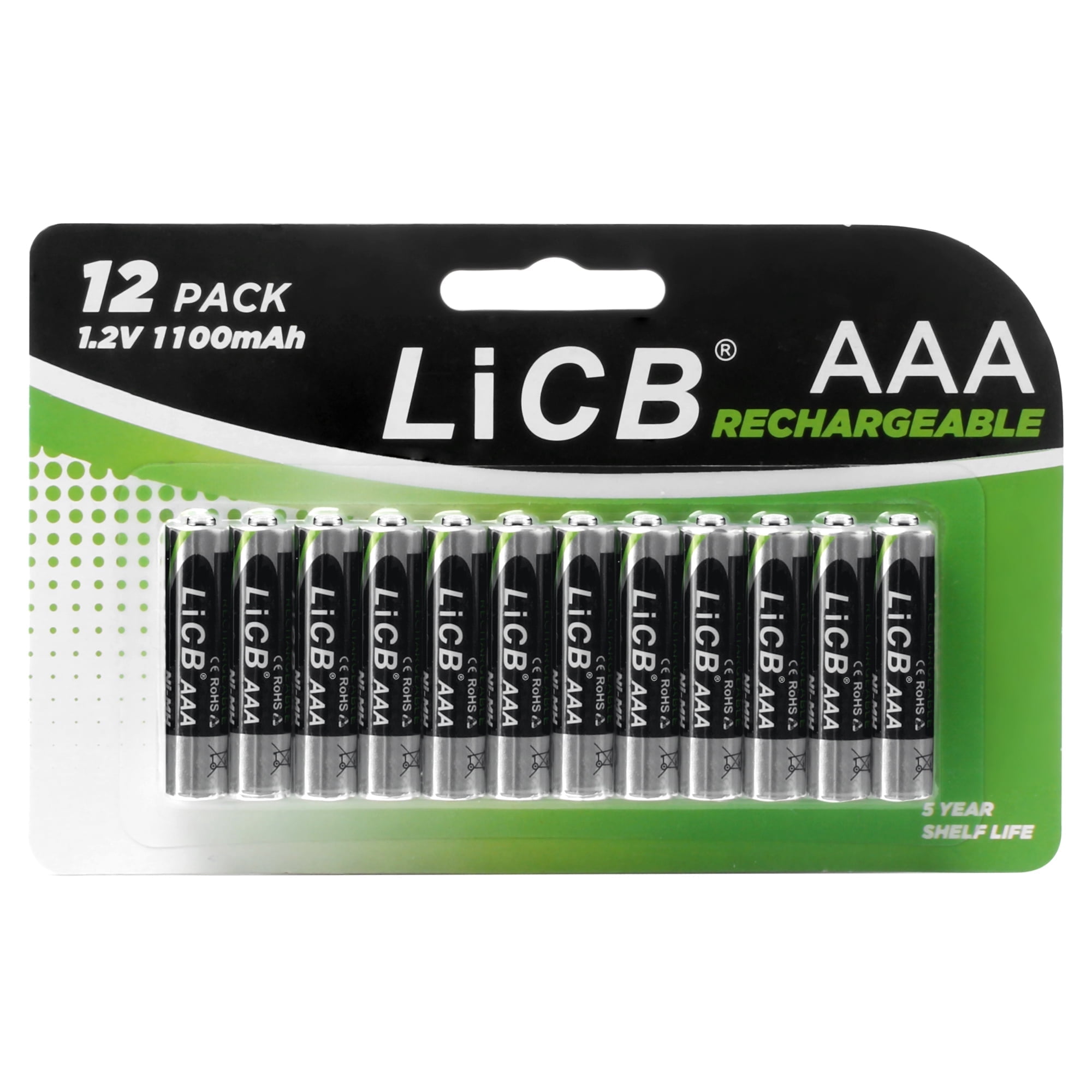 LiCB AAA Rechargeable Batteries (1100mAh, 1.2V NiMH, 12 Pack) 3mxfj