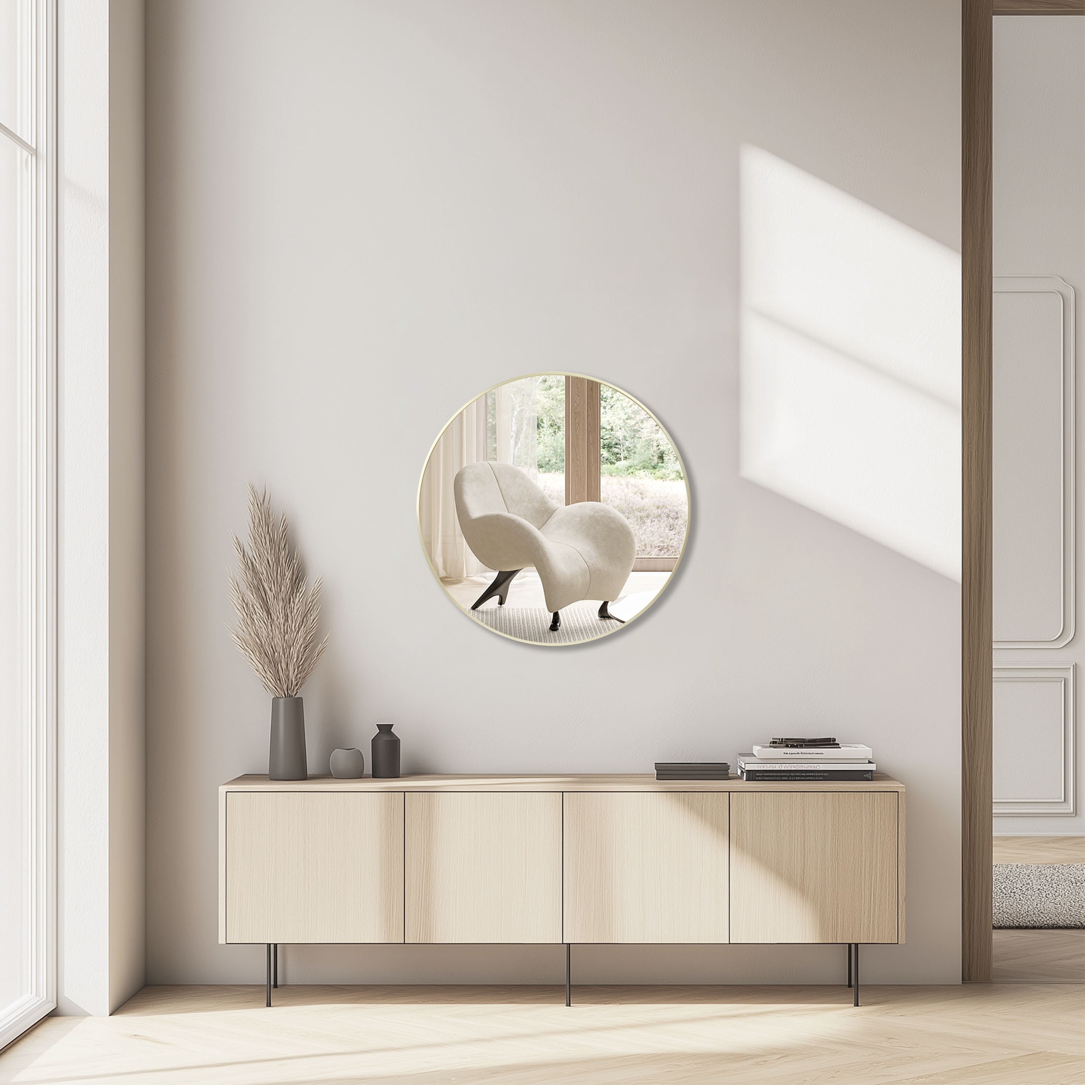 EDX 20 in Round Wall Mirror, Modern Aluminum Alloy Frame for Bathroom and Living Room (Gold, 20 in) mntyo