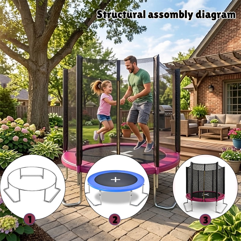 Generic Backyard Trampoline with Safety Net and Anti-Tipping L-Shaped Legs (Pink, 6 ft) 3lxcv