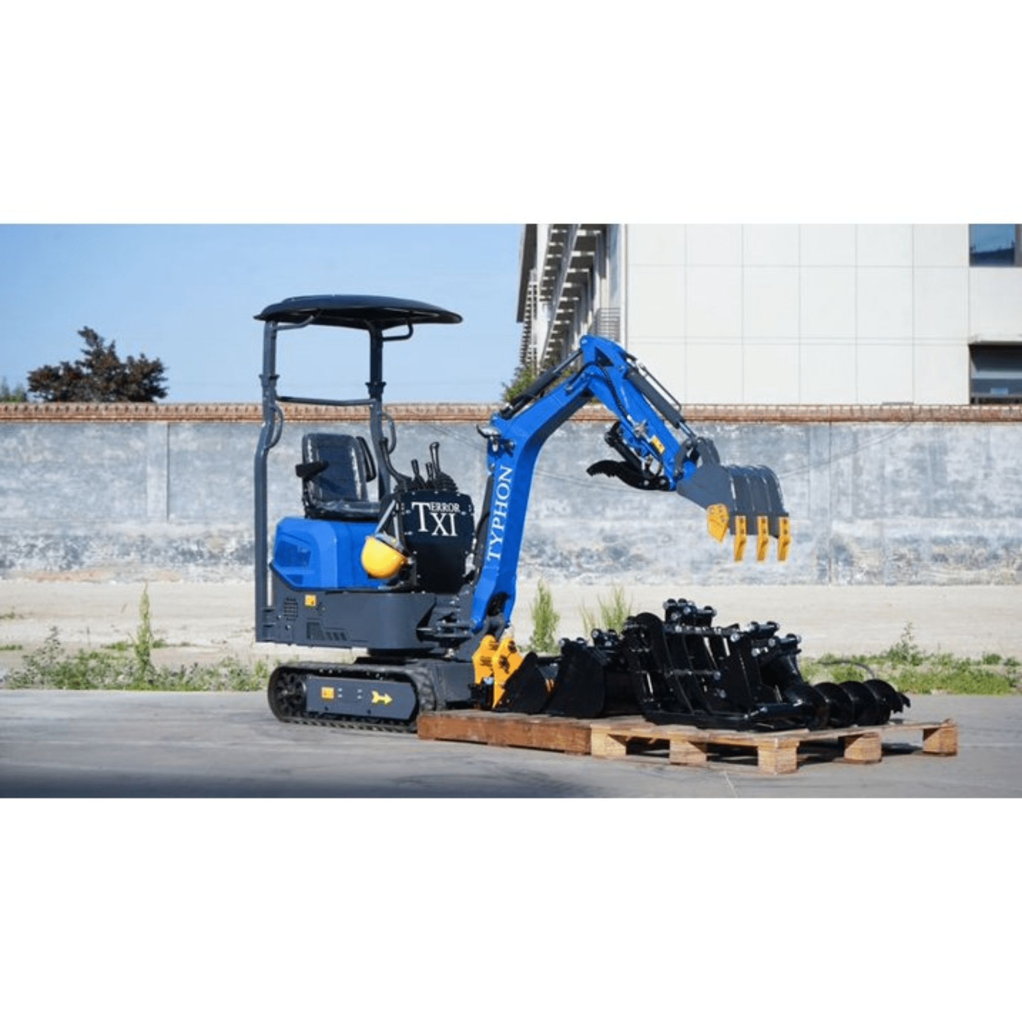 TYPHON TERROR XI Mini Excavator with 13 Attachments (Blue, 13.5hp) gmst4