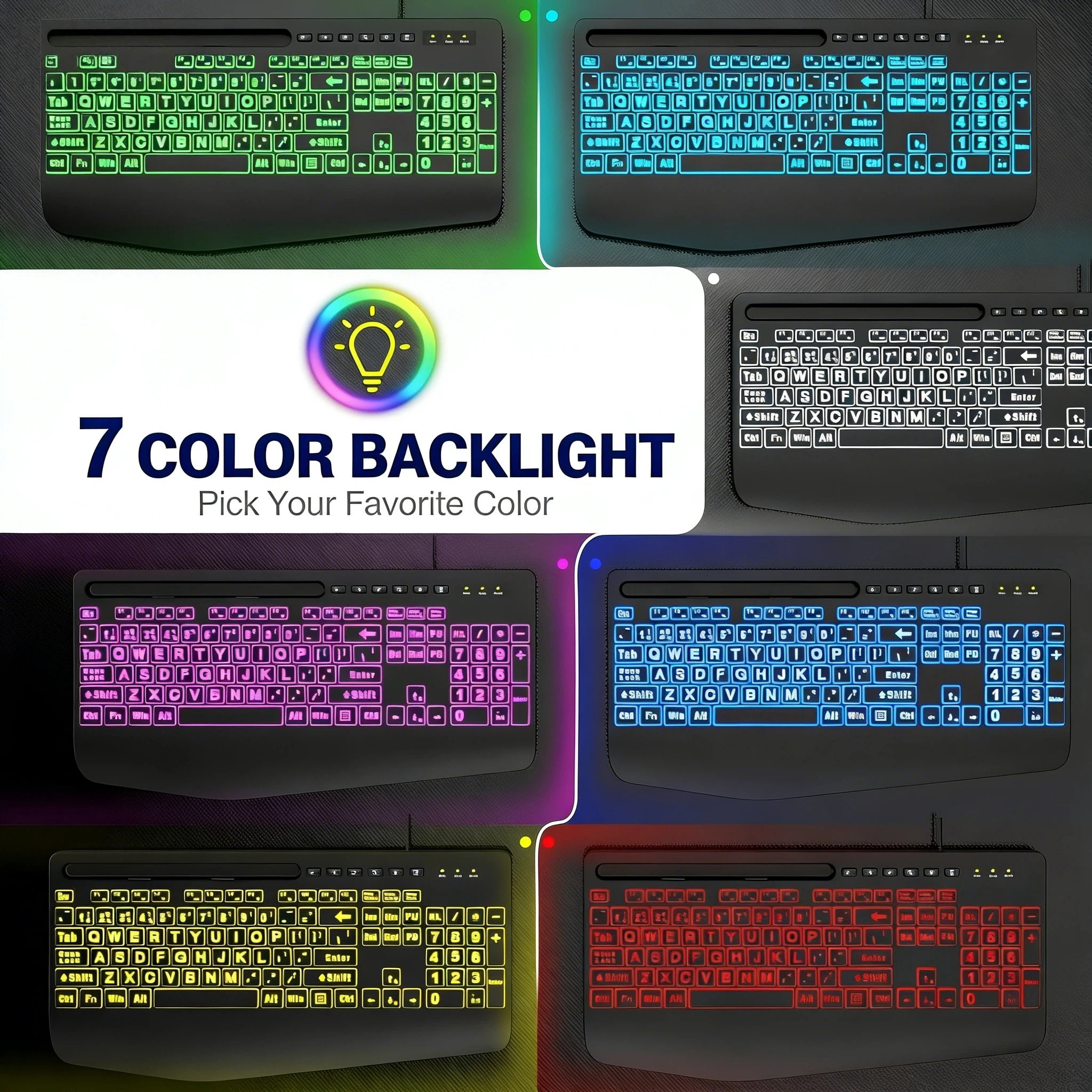 Wagpak Large Print Wired Backlit Keyboard with Ergonomic Wrist Rest and Phone Holder (Black, 18 in) i6cg0