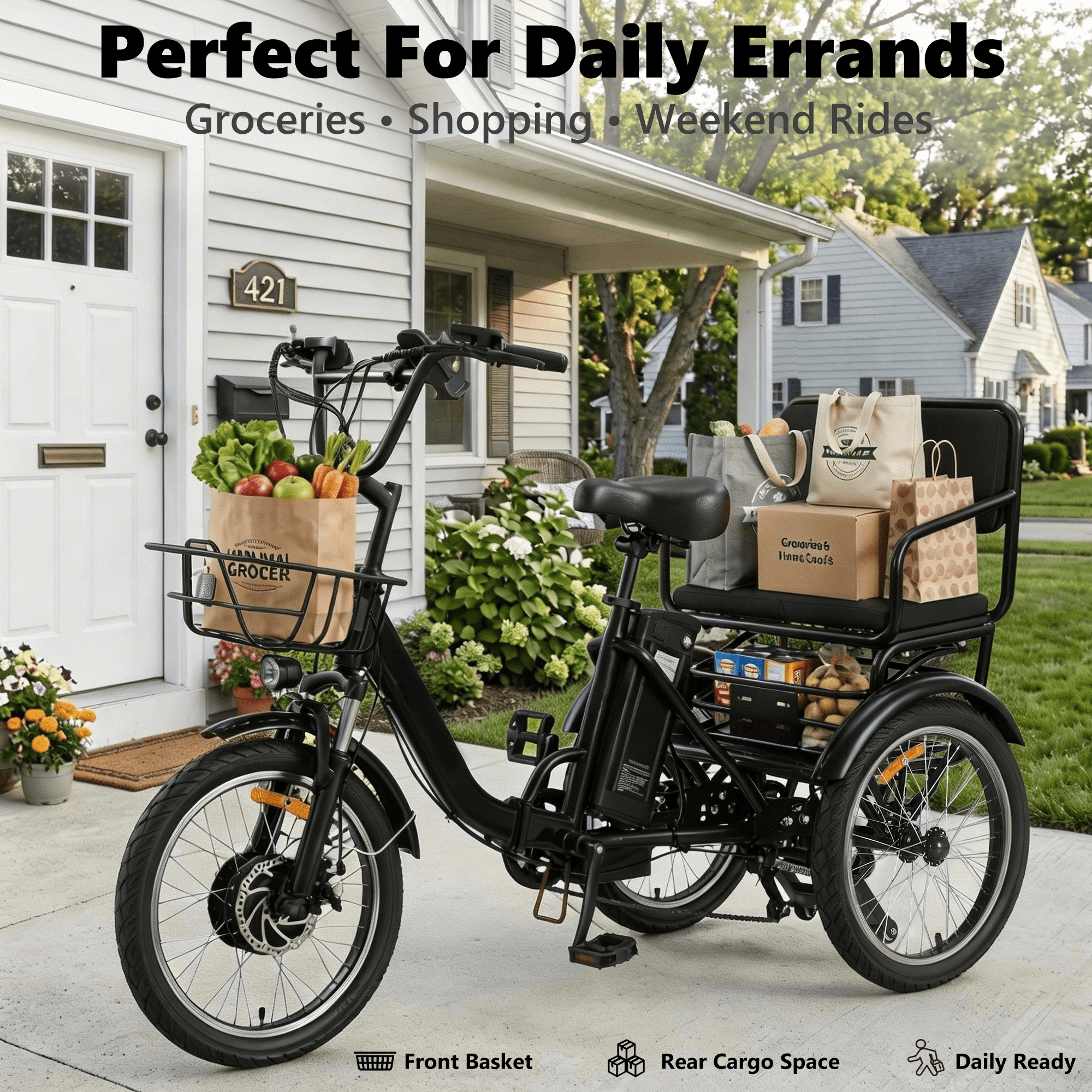 EASINGO 2-Seater Electric Tricycle for Adults, Folding 3-Wheel E-Trike with Storage Basket, 48V Lithium Battery (Black) vzk6x