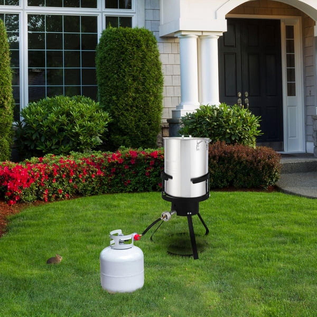 AMEEL Outdoor Gas Fryer Cooking Station with 30qt and 10qt Pots (Black, 13 in x 32 in) o1q1e