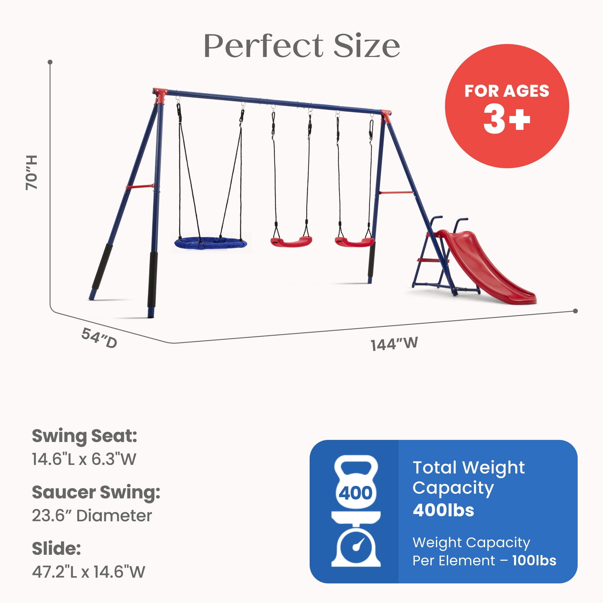 Delta Children FunZone Outdoor Metal 4-Piece Swing Set (Blue/Red, 109.4 in W x 54 in D x 68.9 in H) bfc6b