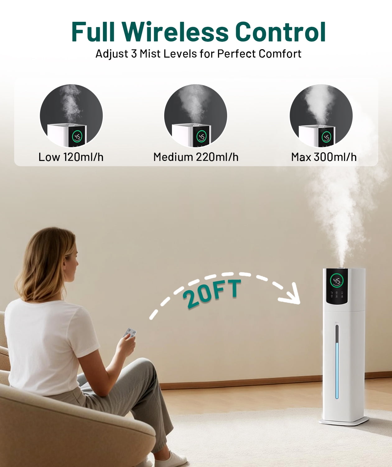 DHOLE Cool Mist Humidifier for Bedroom, Ultra Quiet Ultrasonic Air Moisturizer with Night Light and Auto Shut-Off (White, 9L) fq3zd