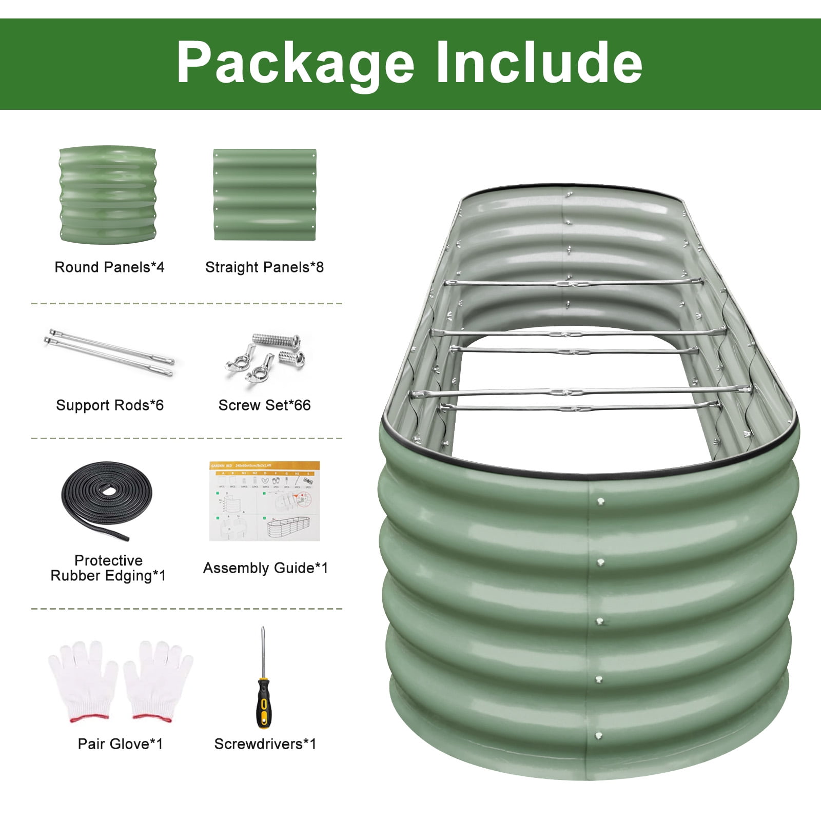 Hoofun Raised Garden Bed Kit, Oval Metal Outdoor Planter with Rust Resistant Coating (Olive Green, 8ft x 2ft x 17in) 0jeg0