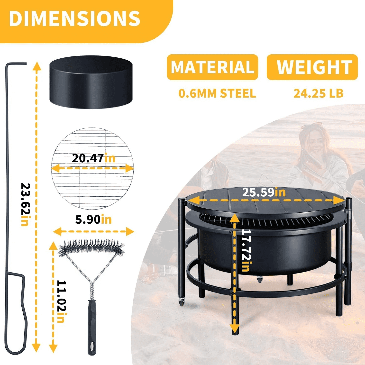 TMWINGS Outdoor Fire Pit with BBQ Grill and Rotating Table (Black, 56 in) 7enjl
