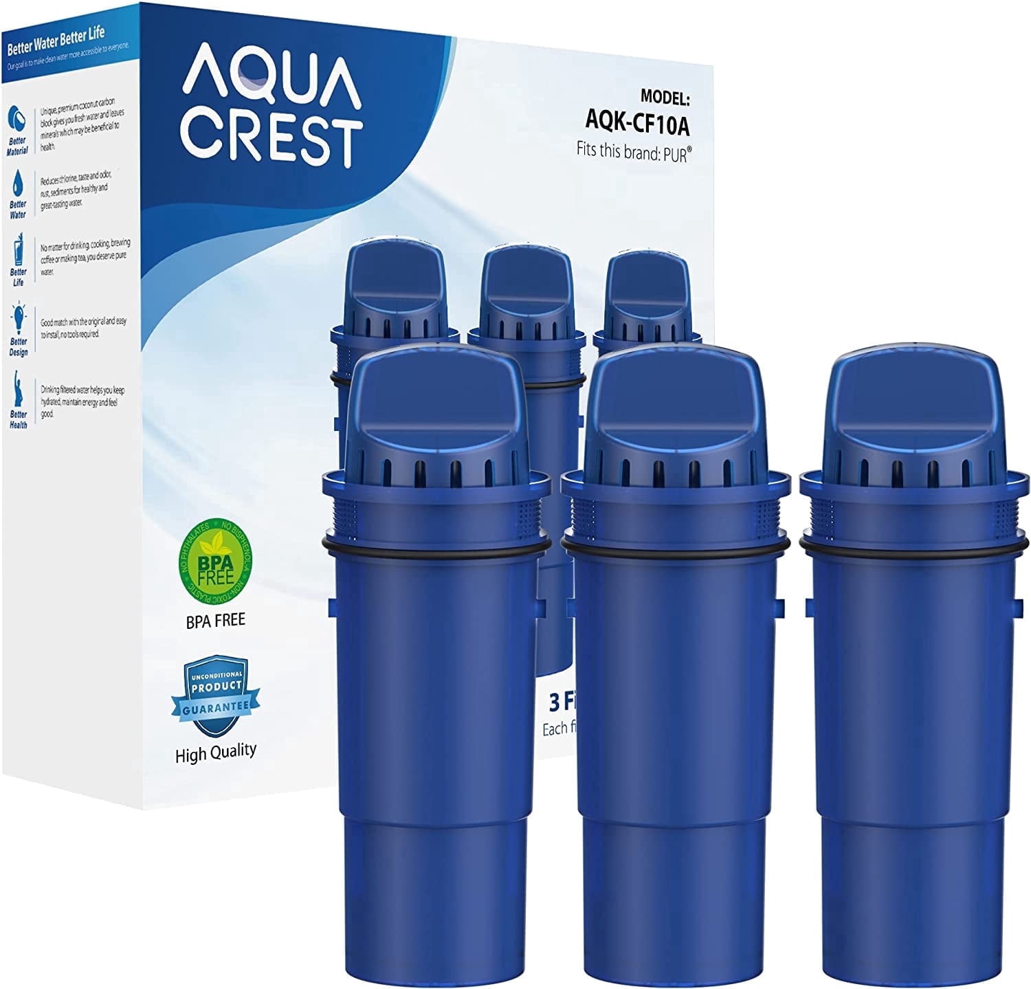 Aqua Crest CF10A Water Filter Replacement for Pur Pitcher Systems (3 Pack) hve1e