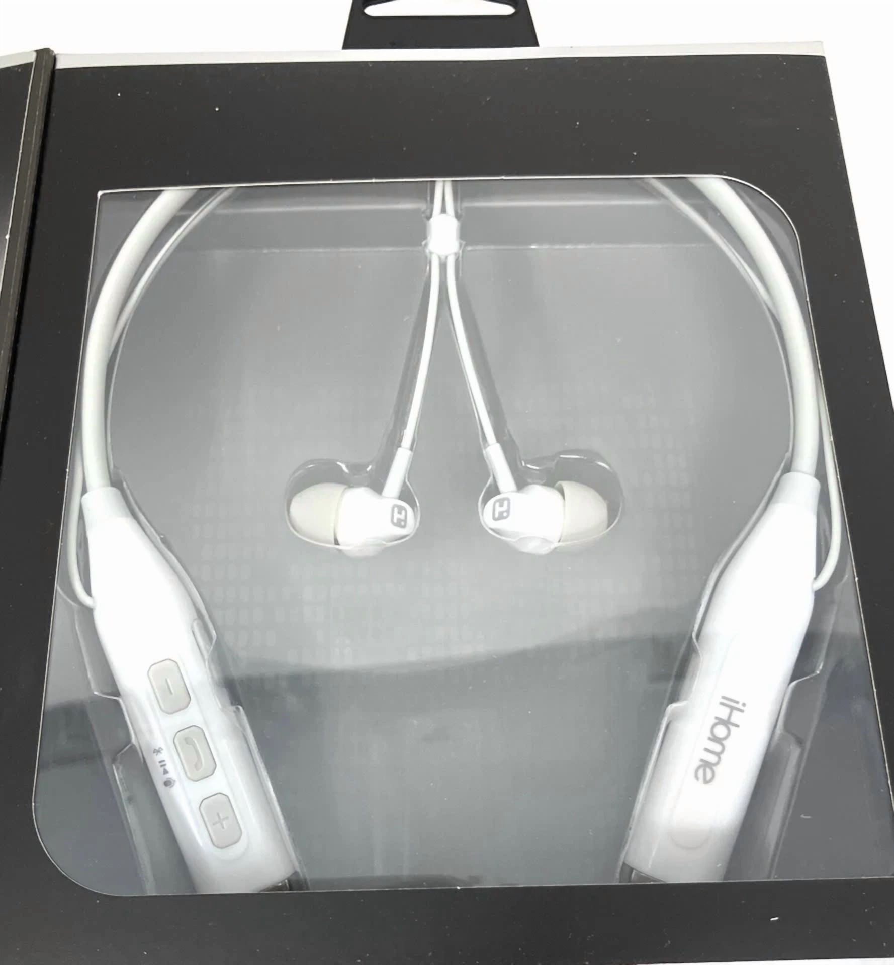 Rhea iHome Bluetooth Neckband Earbuds with Rapid-Charge Technology (White) w9afw