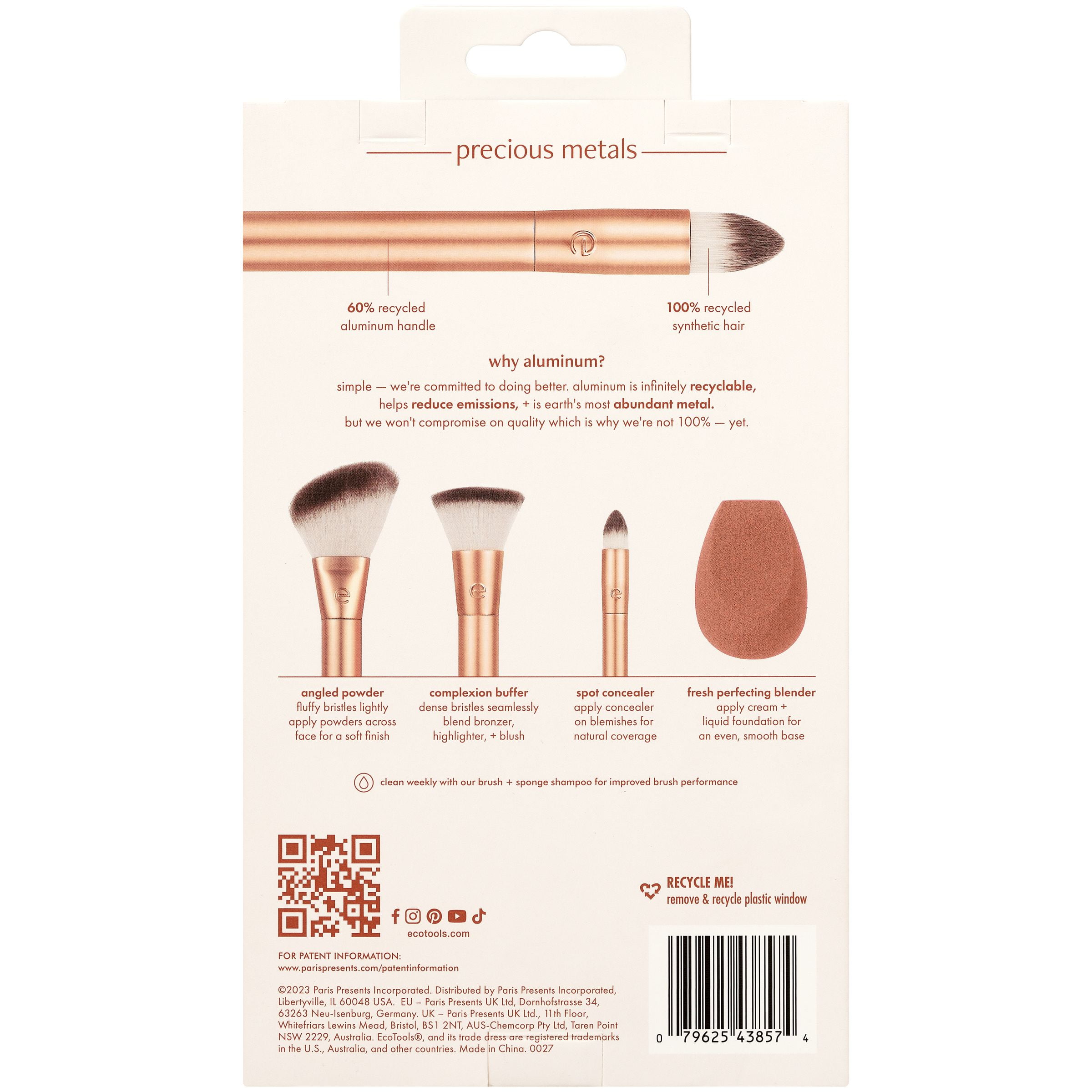 EcoTools Precious Metals Face Blend + Sculpt Kit, Professional Makeup Brush Set (Gold, 4 Piece Set) 6fmsw