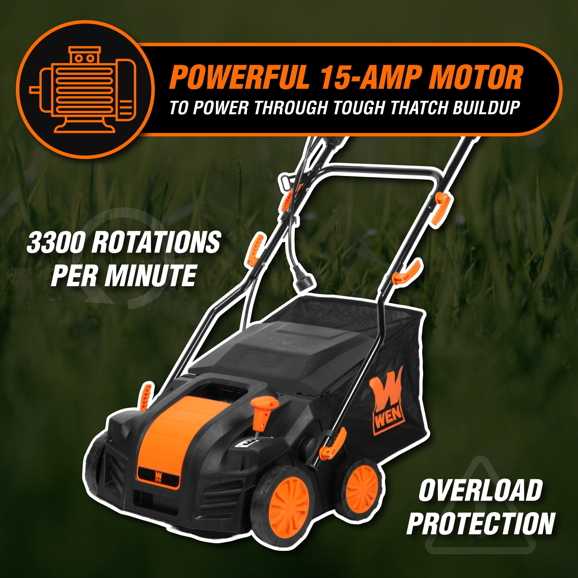 WEN 2-in-1 Electric Lawn Dethatcher and Scarifier with 16-inch Clearing Path (15 Amp, 5-Position Height Adjustment) gld0p