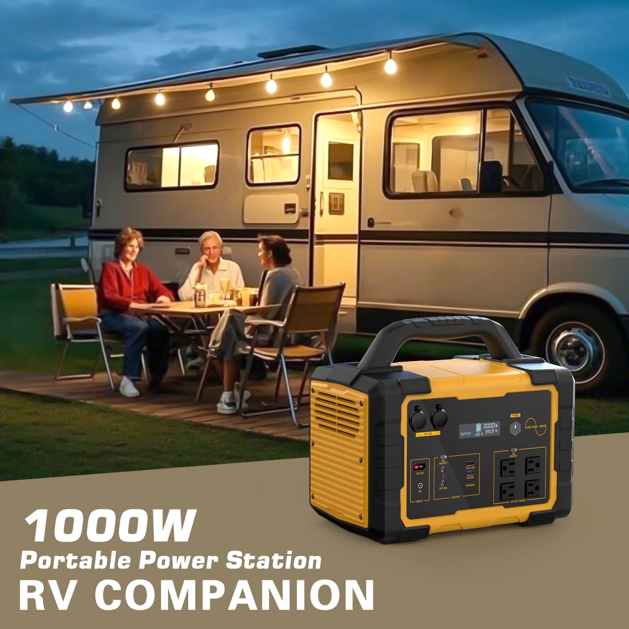 MUSSLAN Portable Solar Generator Power Station with 200W Solar Panel (1024Wh, Yellow) bftgj