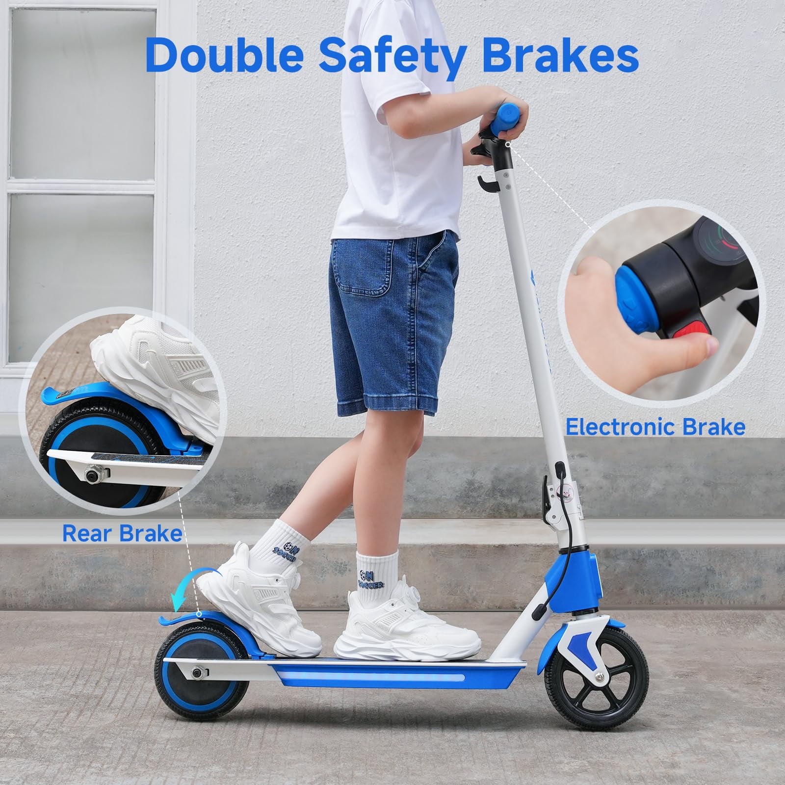 Rolldustry Electric Scooter for Kids with 200W Motor, 3 Speed Settings, LED Display, and Colorful Lights (Blue, 15.2 lbs) 5ge3y