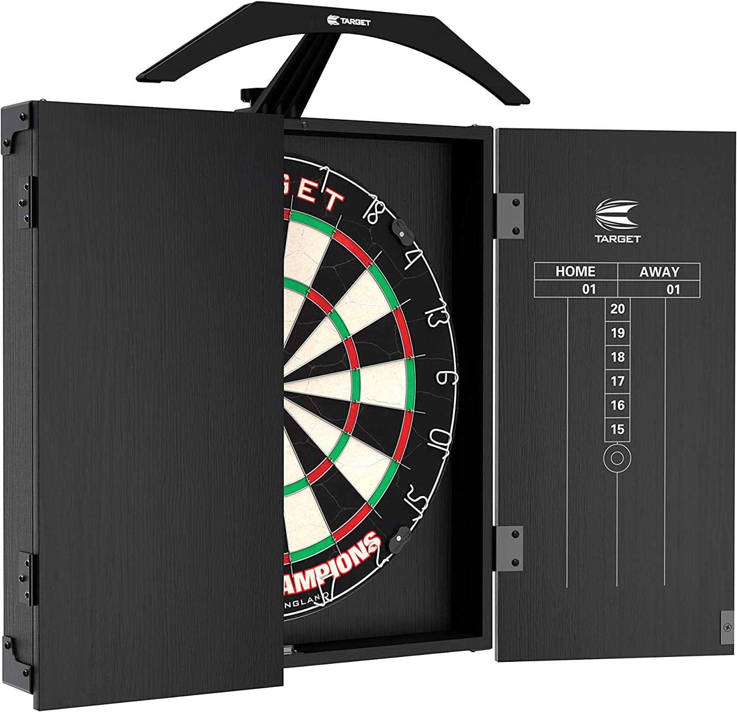 Target Darts Arc Dartboard Cabinet Set with LED Lighting System (Black, 22.8 in x 4.3 in) thzyd