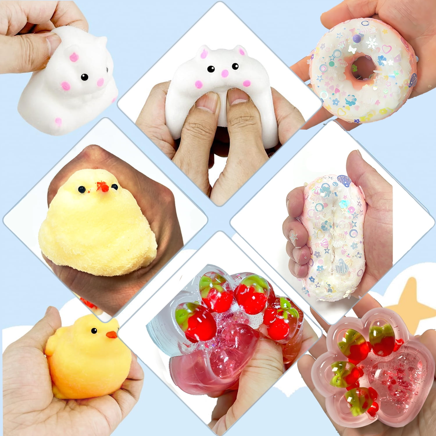 jQMUHLC Taba Squishy Fidget Toys Sensory Stress Relief Set (Multi-Color, 4 Pack) x3q0l