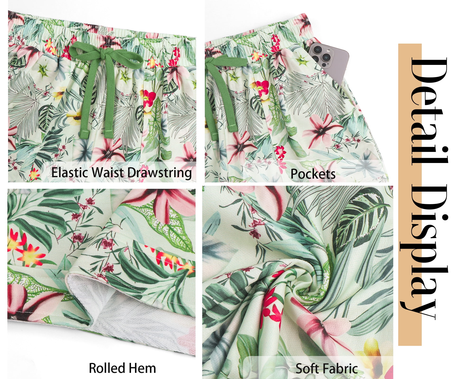 Fantaslook Womens Casual Shorts Elastic Waist Drawstring Beach Shorts with Pockets (Green, L) tf4d2