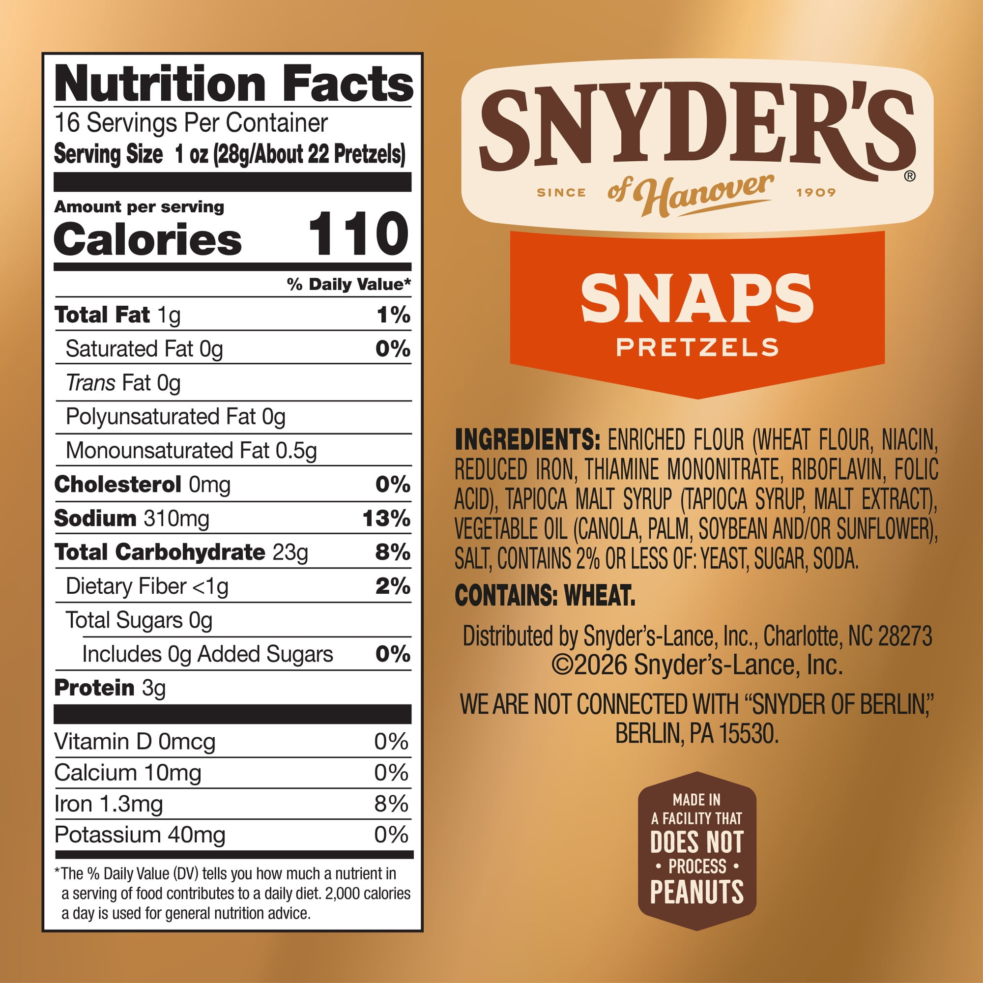 Snyder's of Hanover Snaps Pretzels, Crunchy Checkerboard Snack (16 oz) y3vpw