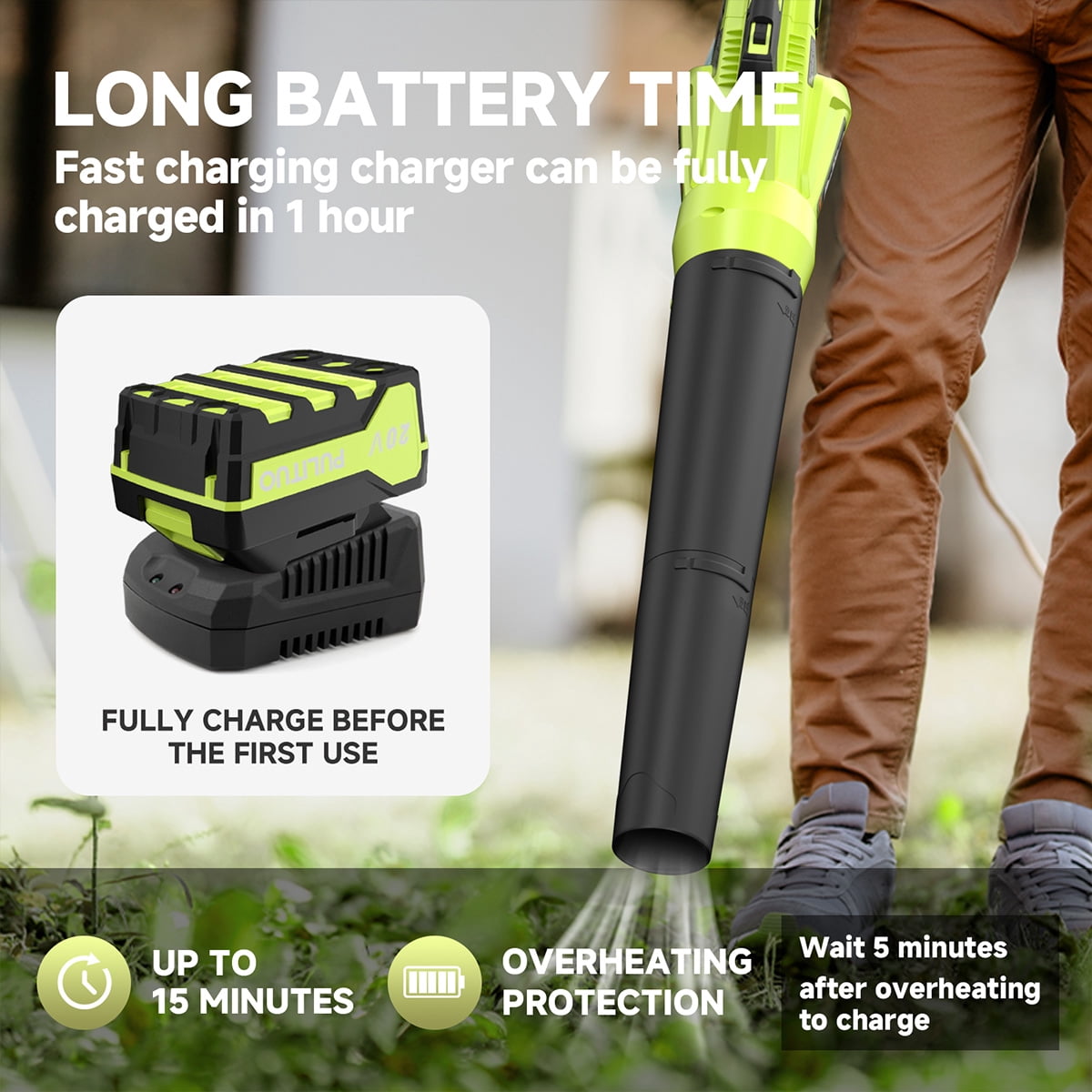 Pulituo Cordless Leaf Blower, 20V Electric Handheld Garden Blower with 2 Batteries and Charger (Green, 2.6 lb) dwbbl