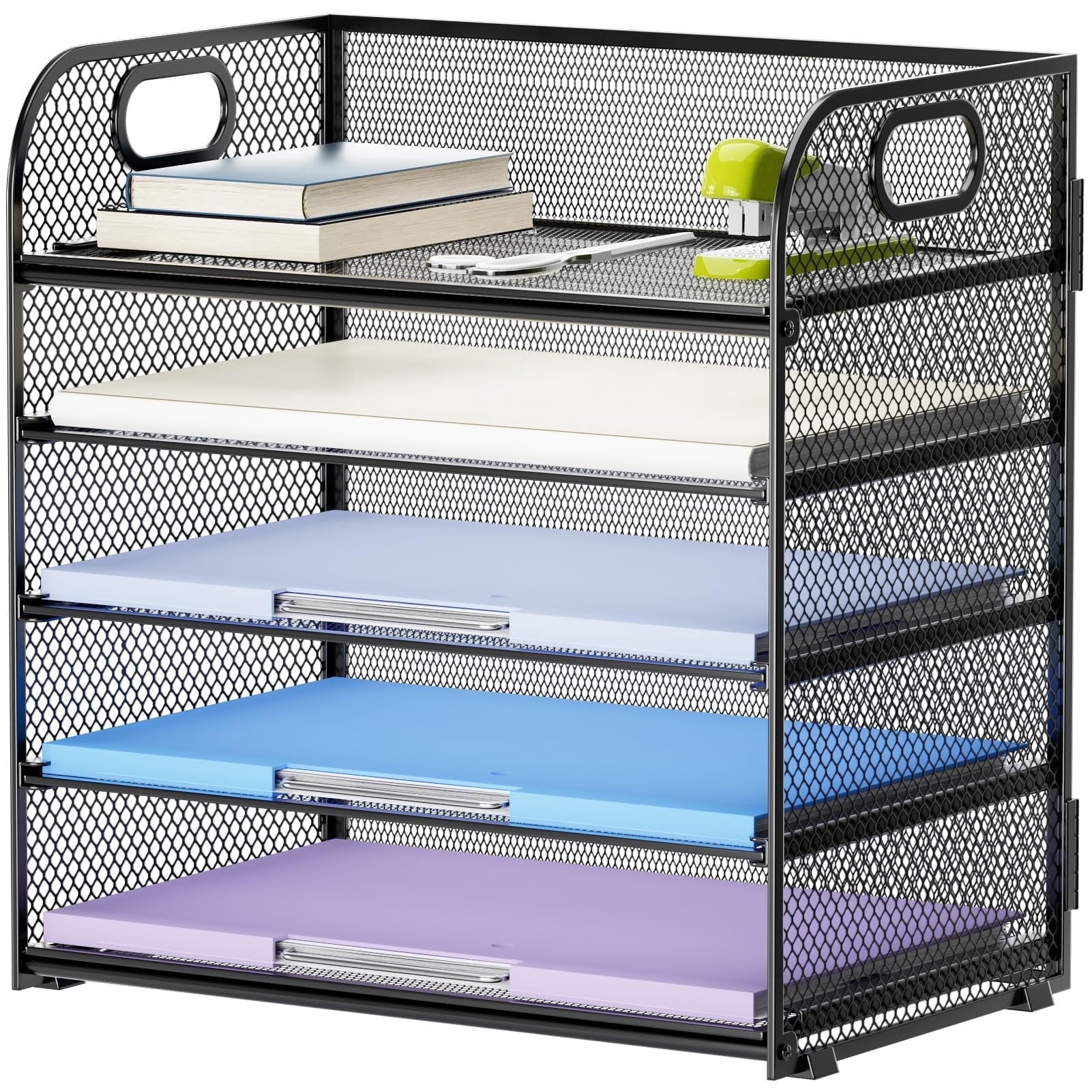 Marbrasse 5-Tier Mesh Desktop File Organizer with Handles (Black, 5-Tier) 7os9q