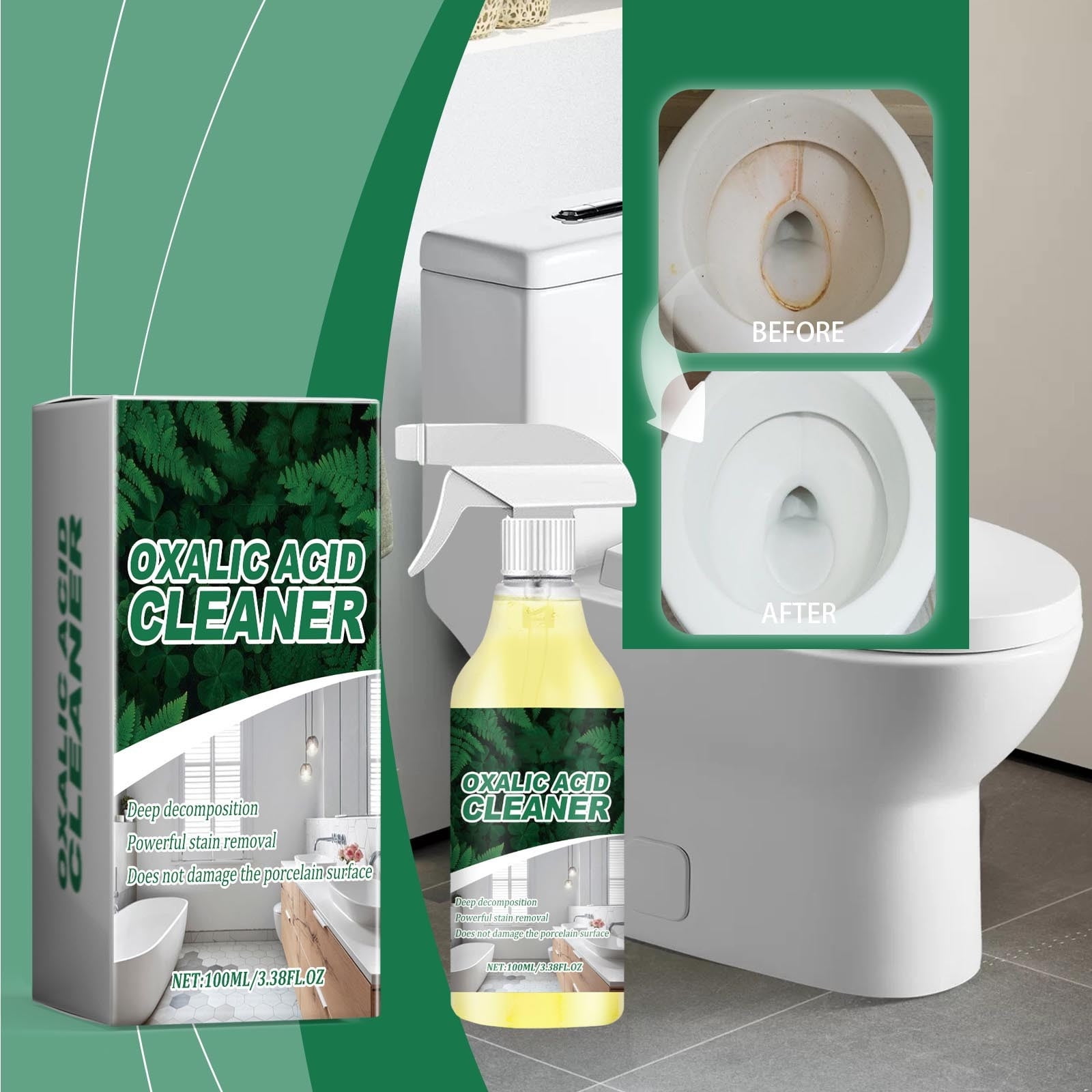 Cagogo Oxalic Acid Bathroom Cleaner, Powerful Limescale and Rust Stain Remover for Toilet Bowls and Ceramic Tiles (3.38 fl oz) 4xj2j