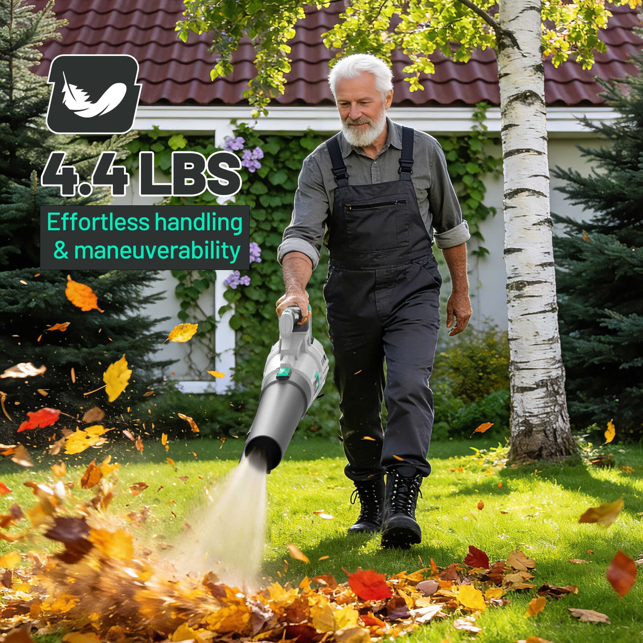 Litheli 20V Cordless Leaf Blower, 350CFM 2-Speed Turbine Electric Blower for Lawn and Yard Maintenance (4.0Ah Battery and Charger Included) 9bjkt