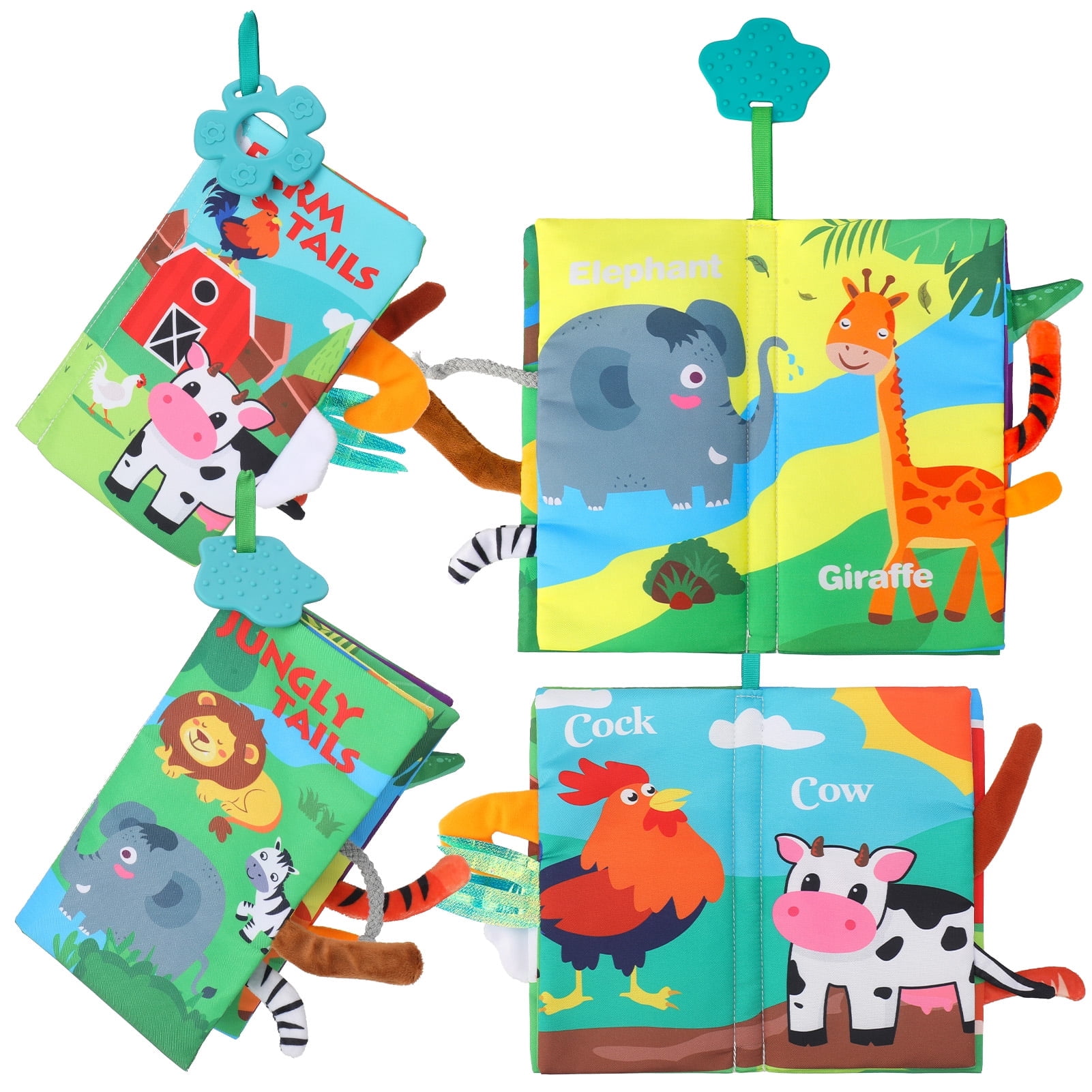 sixwipe Soft Cloth Baby Books Sensory Activity Set with Teething Ring (Multicolor, 2 Pack) uovme